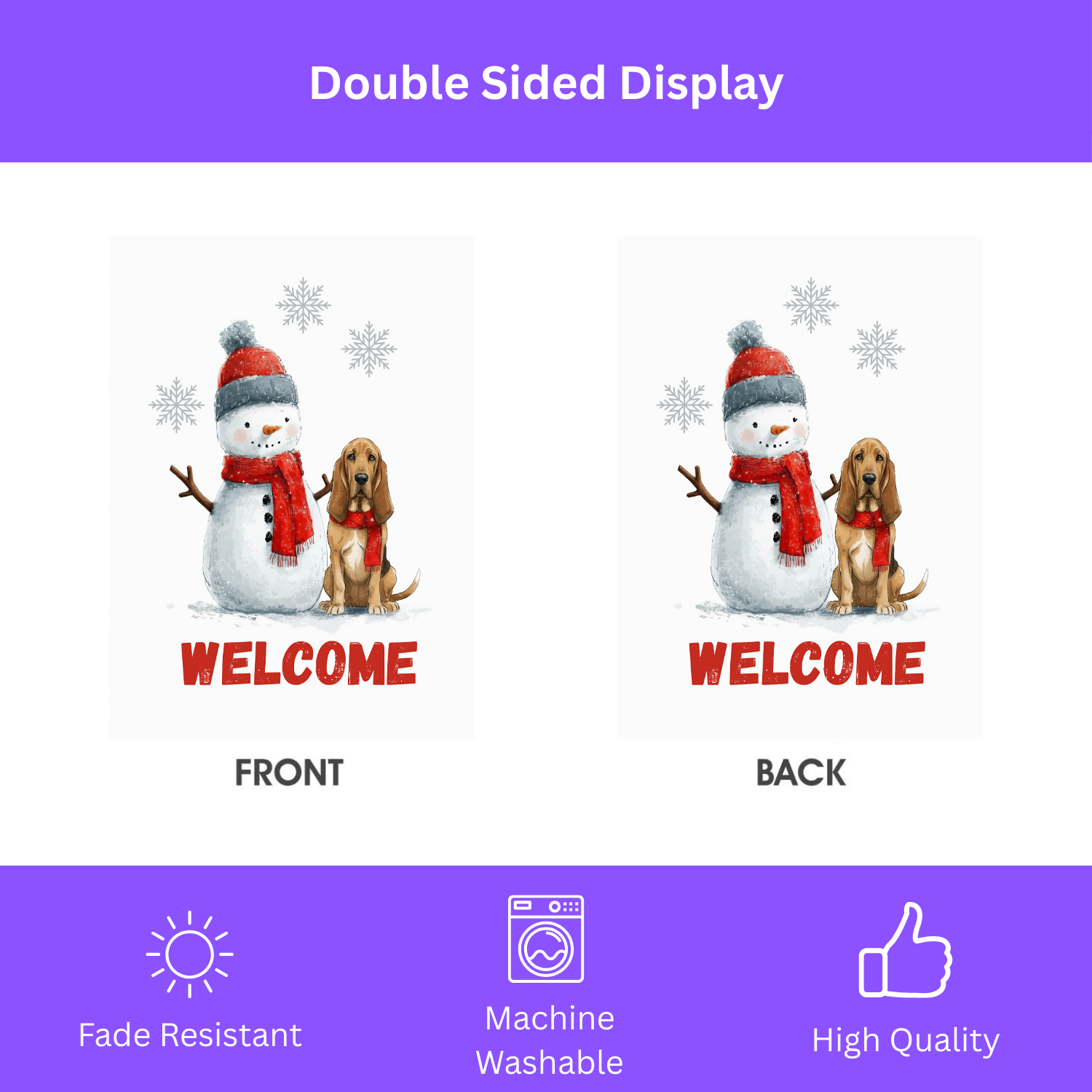 Bloodhound and Snowman Welcome Garden Flag - double-sided design - Dragonfire Gardens