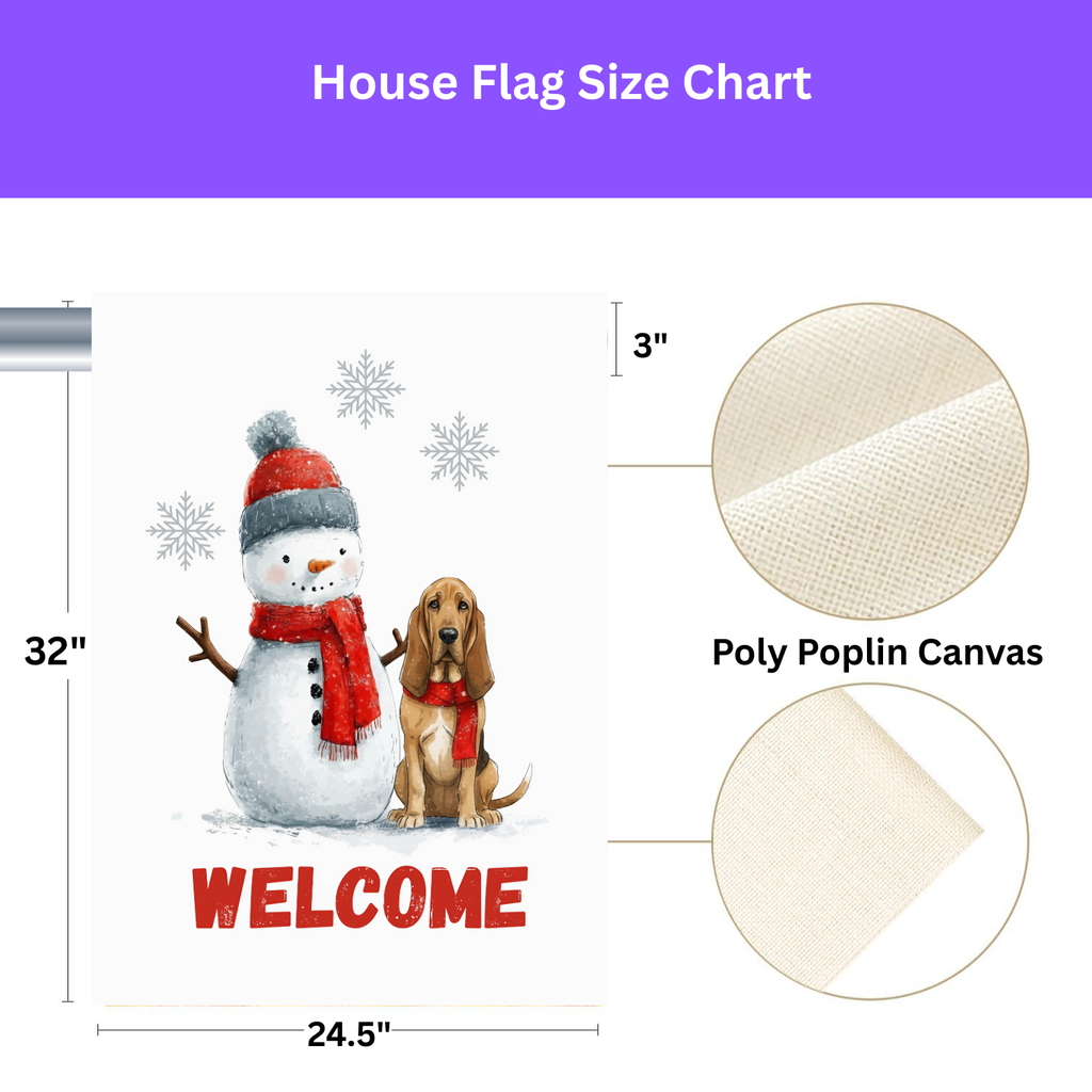 Bloodhound and Snowman Welcome Garden Flag - yard display - Dragonfire Gardens