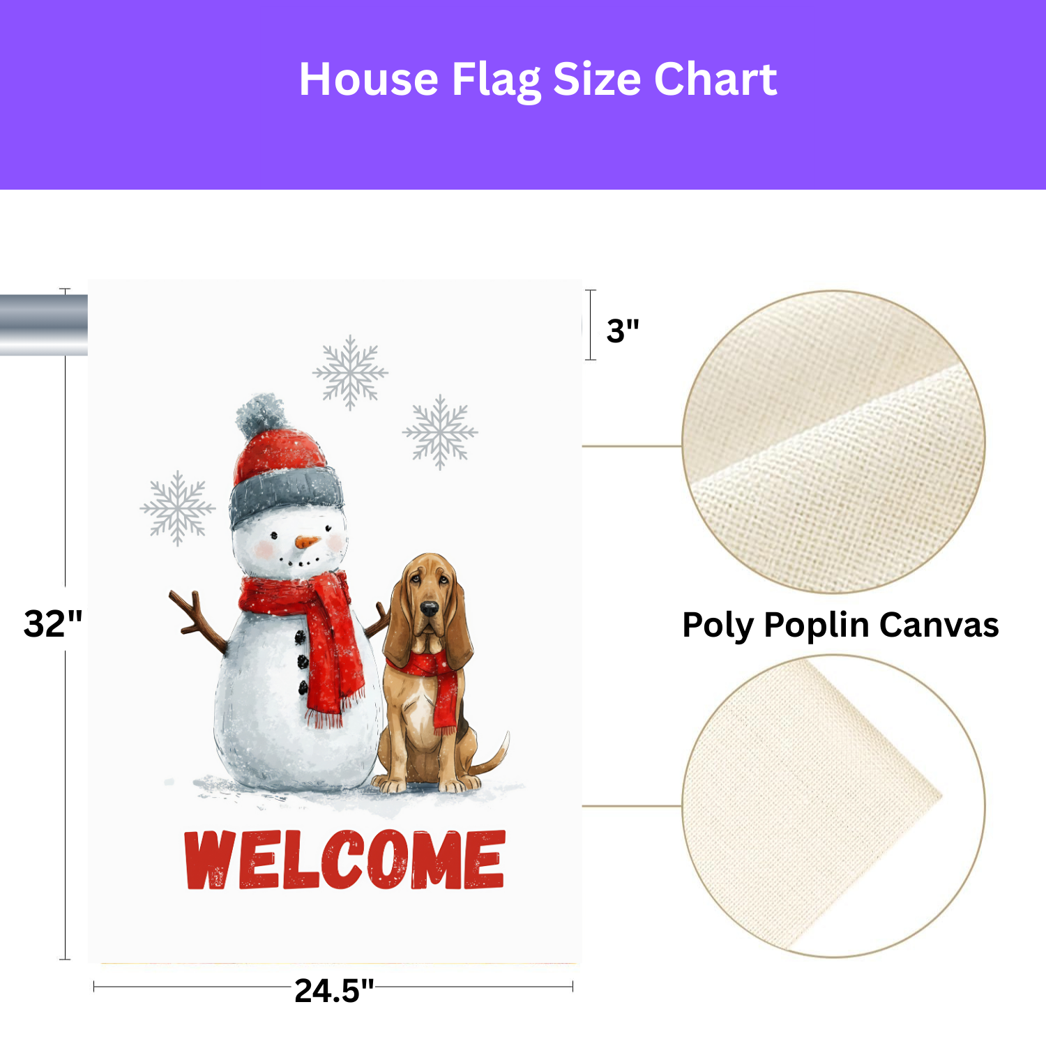 Bloodhound and Snowman Welcome Garden Flag - yard display - Dragonfire Gardens
