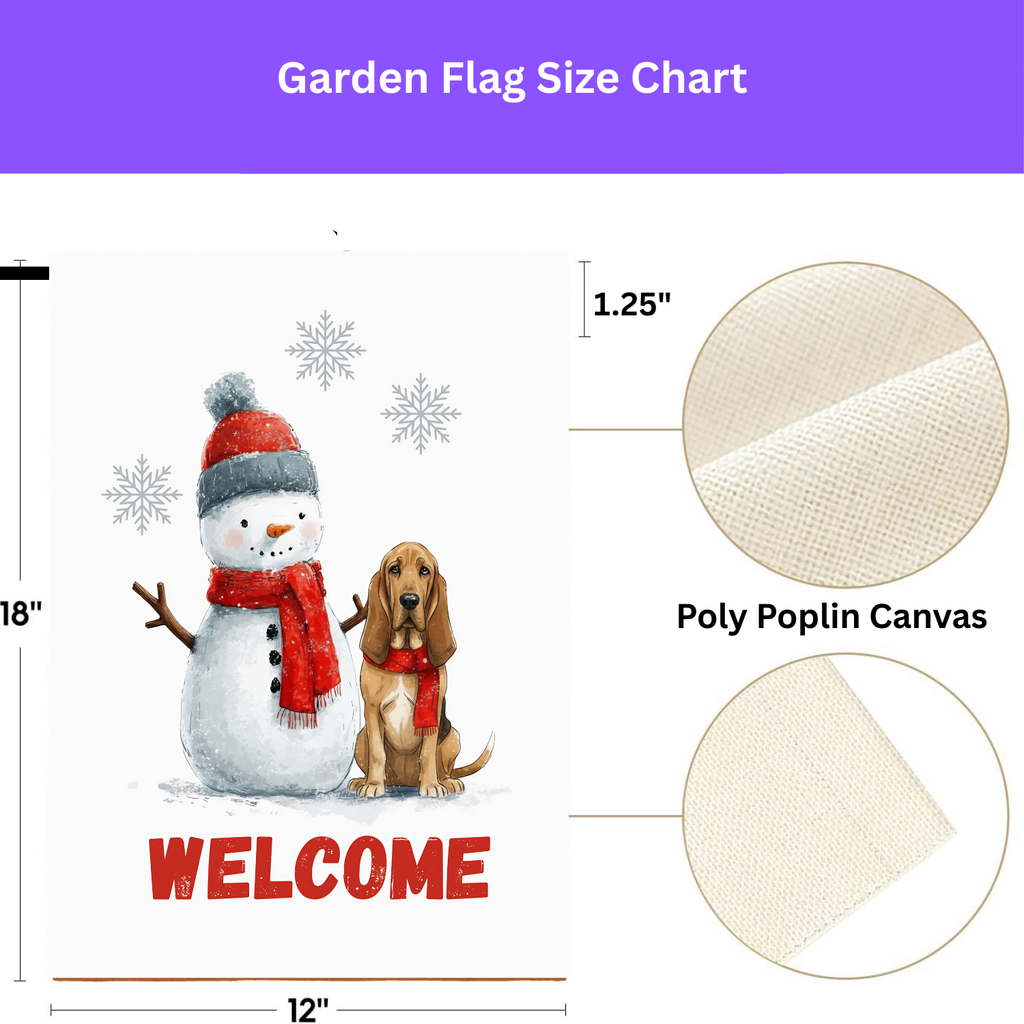Bloodhound and Snowman Welcome Garden Flag - porch decor - Dragonfire Gardens