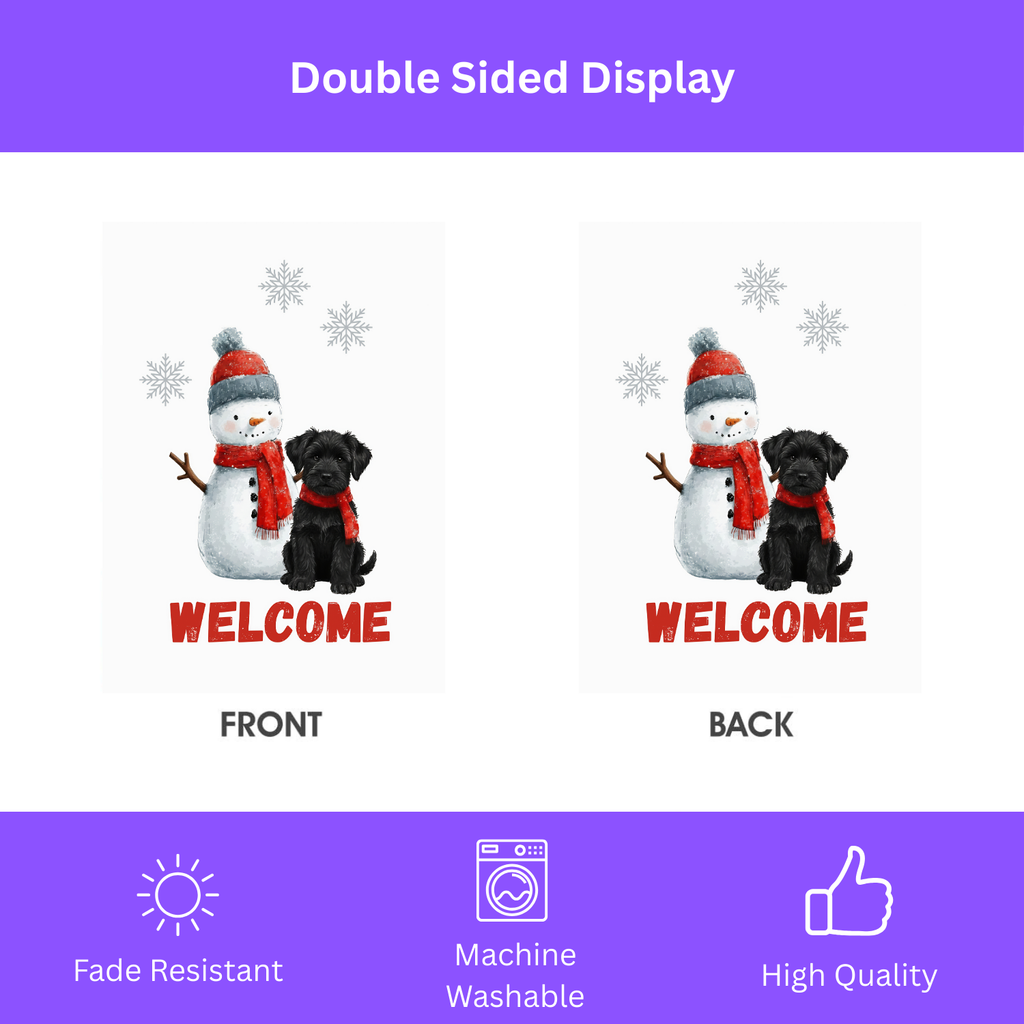 Black Russian Terrier and Snowman Welcome Garden Flag - yard display - Dragonfire Gardens