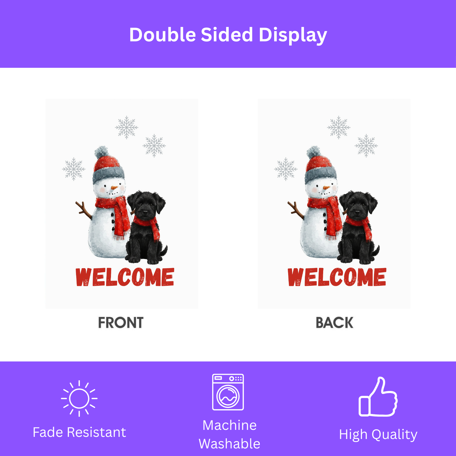 Black Russian Terrier and Snowman Welcome Garden Flag - yard display - Dragonfire Gardens