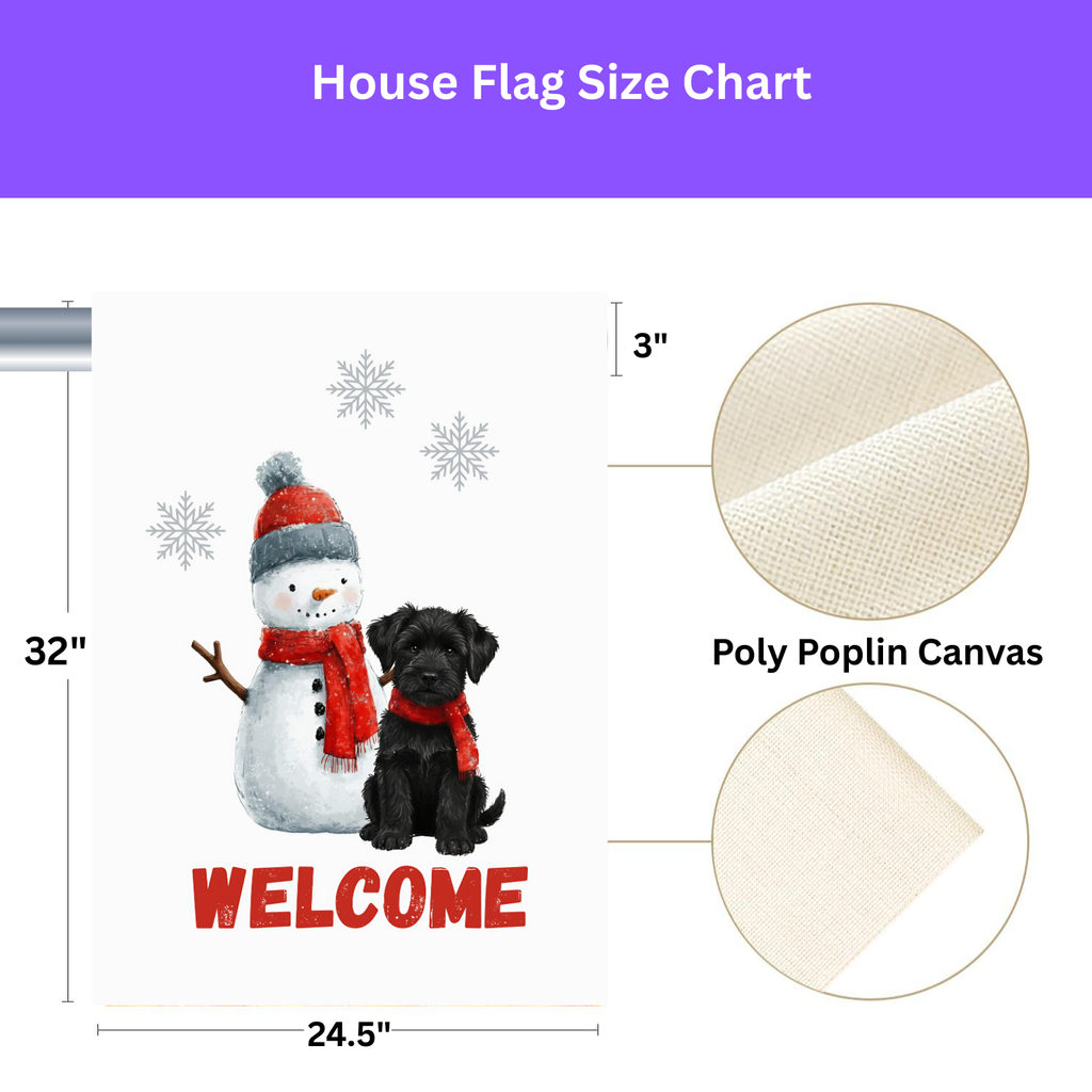 Black Russian Terrier and Snowman Welcome Garden Flag - double-sided design - Dragonfire Gardens
