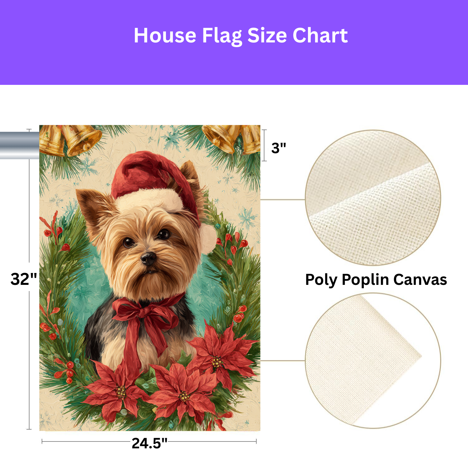Santa Hat and Bow Yorkshire Terrier Christmas Garden Flag - yard display - Dragonfire Gardens