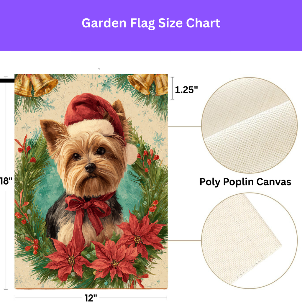 Santa Hat and Bow Yorkshire Terrier Christmas Garden Flag - porch decor - Dragonfire Gardens