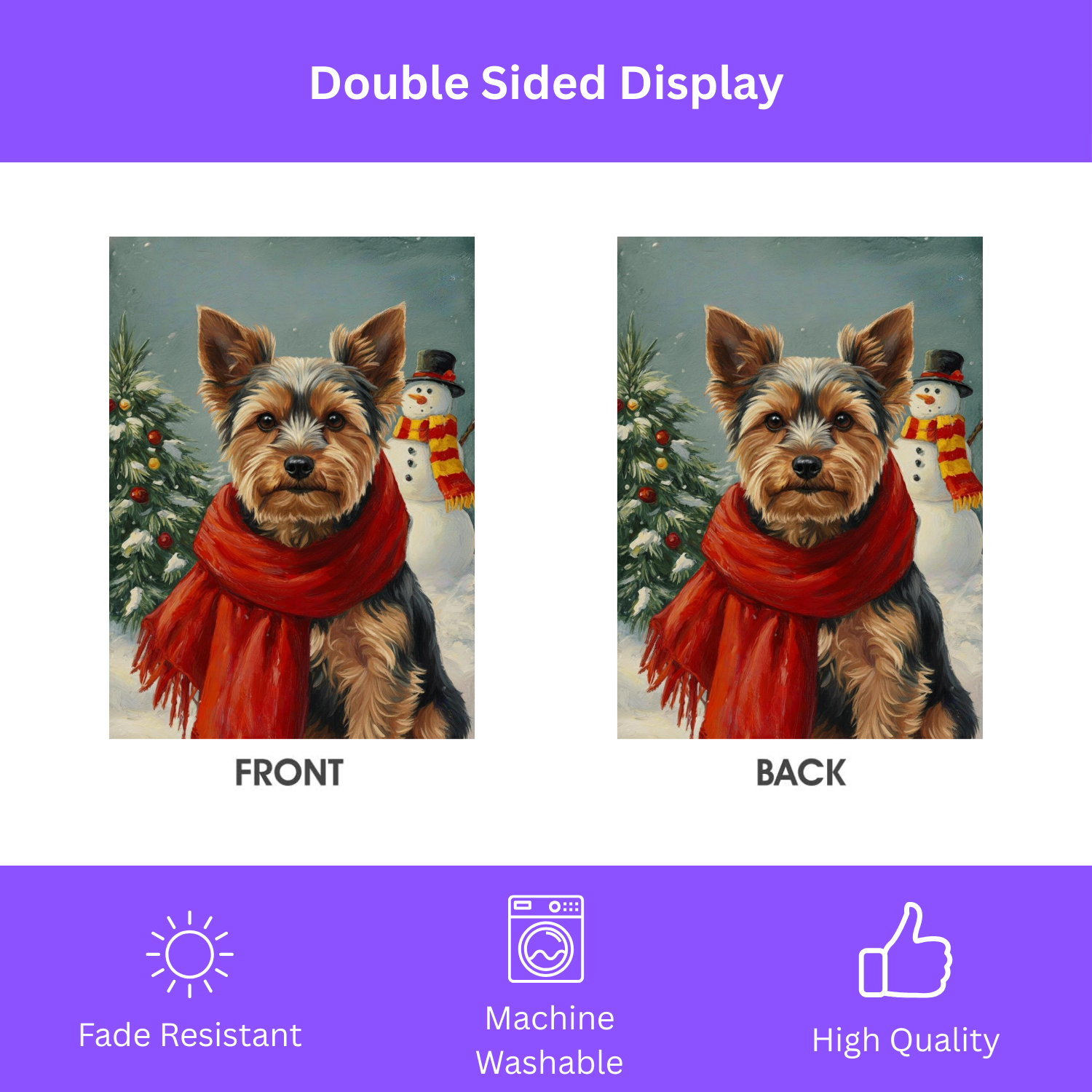 Red Scarf Yorkshire Terrier Christmas Garden Flag - double-sided design - Dragonfire Gardens