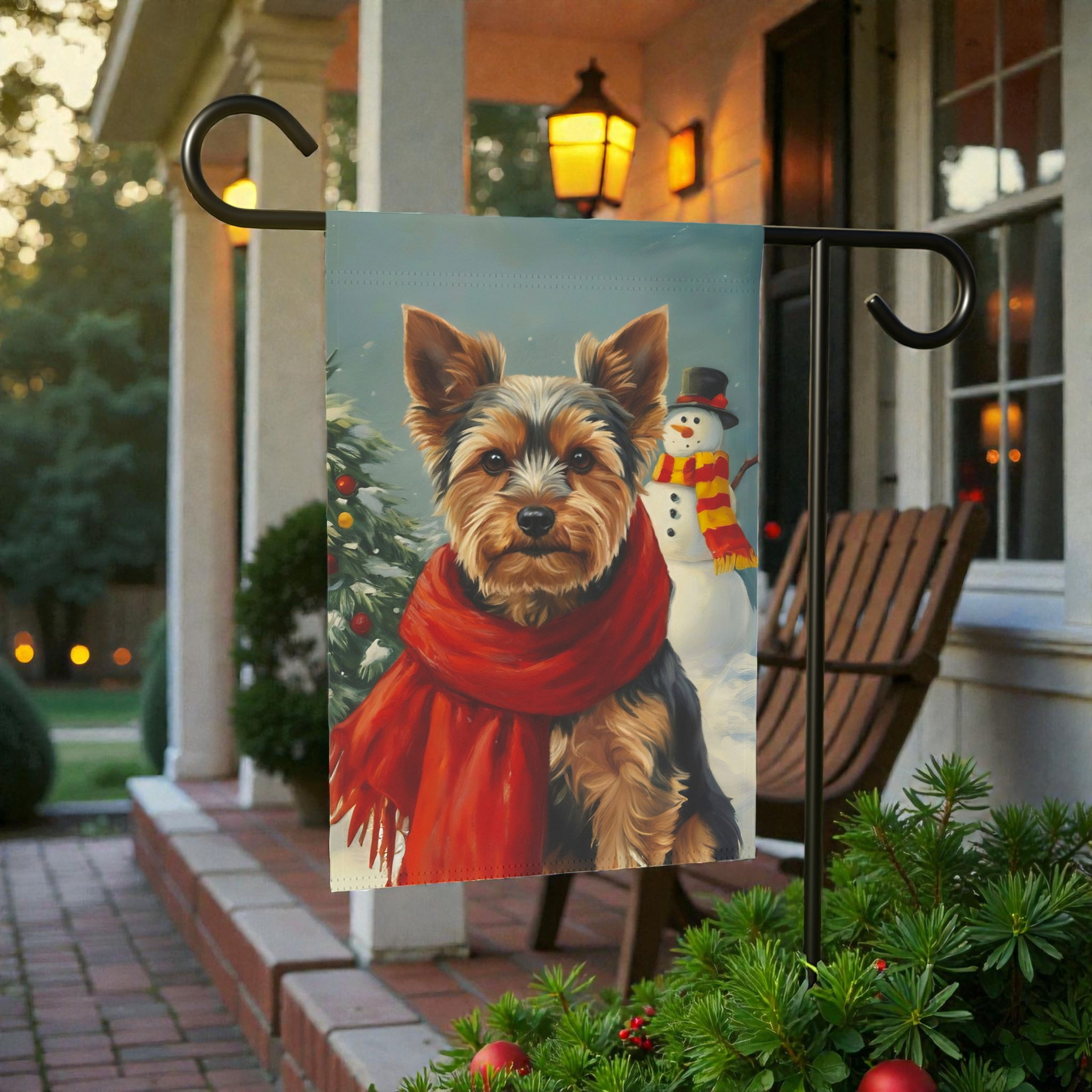 Red Scarf Yorkshire Terrier Christmas Garden Flag - product detail - Dragonfire Gardens