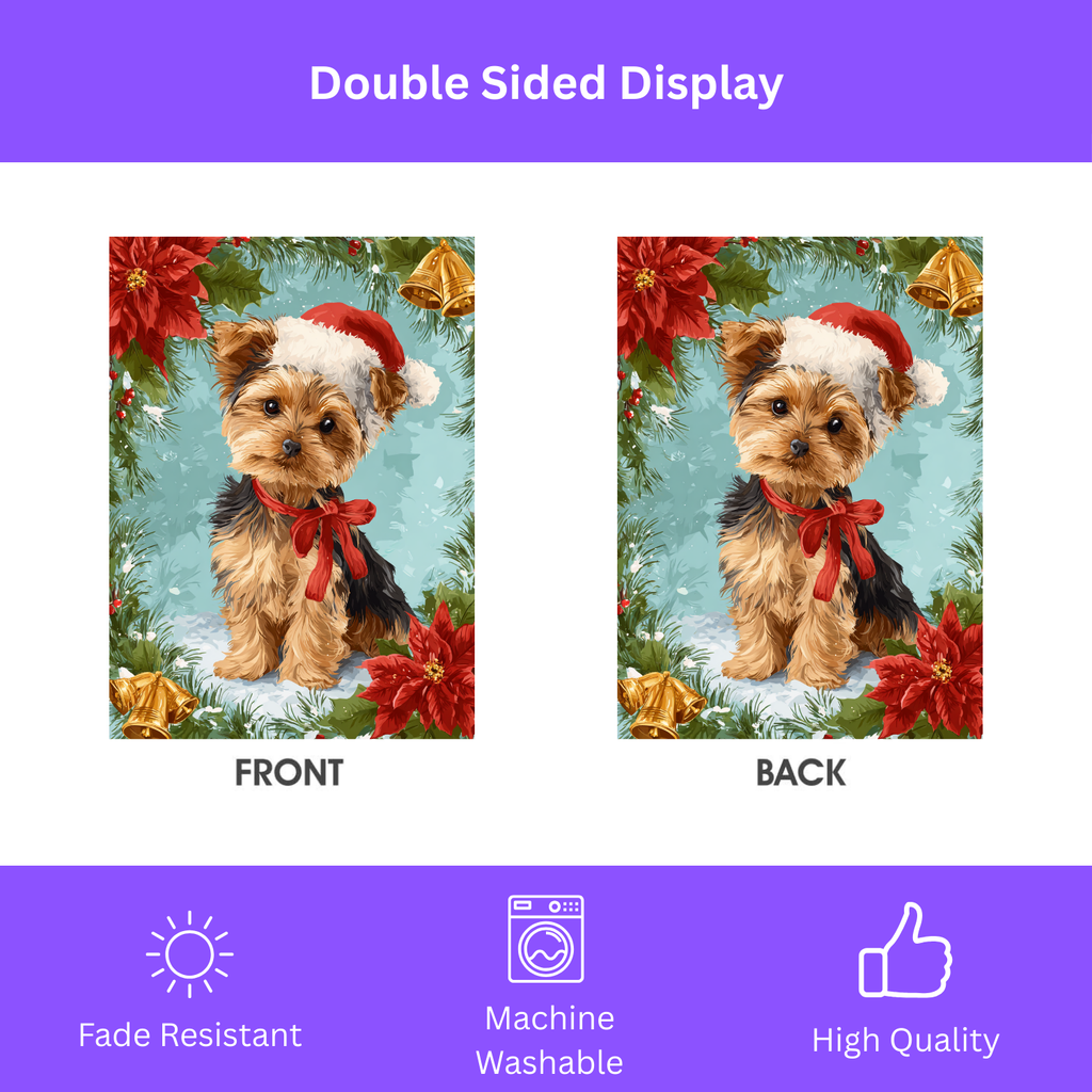 Poinsettia and Bells Yorkshire Terrier Christmas Garden Flag