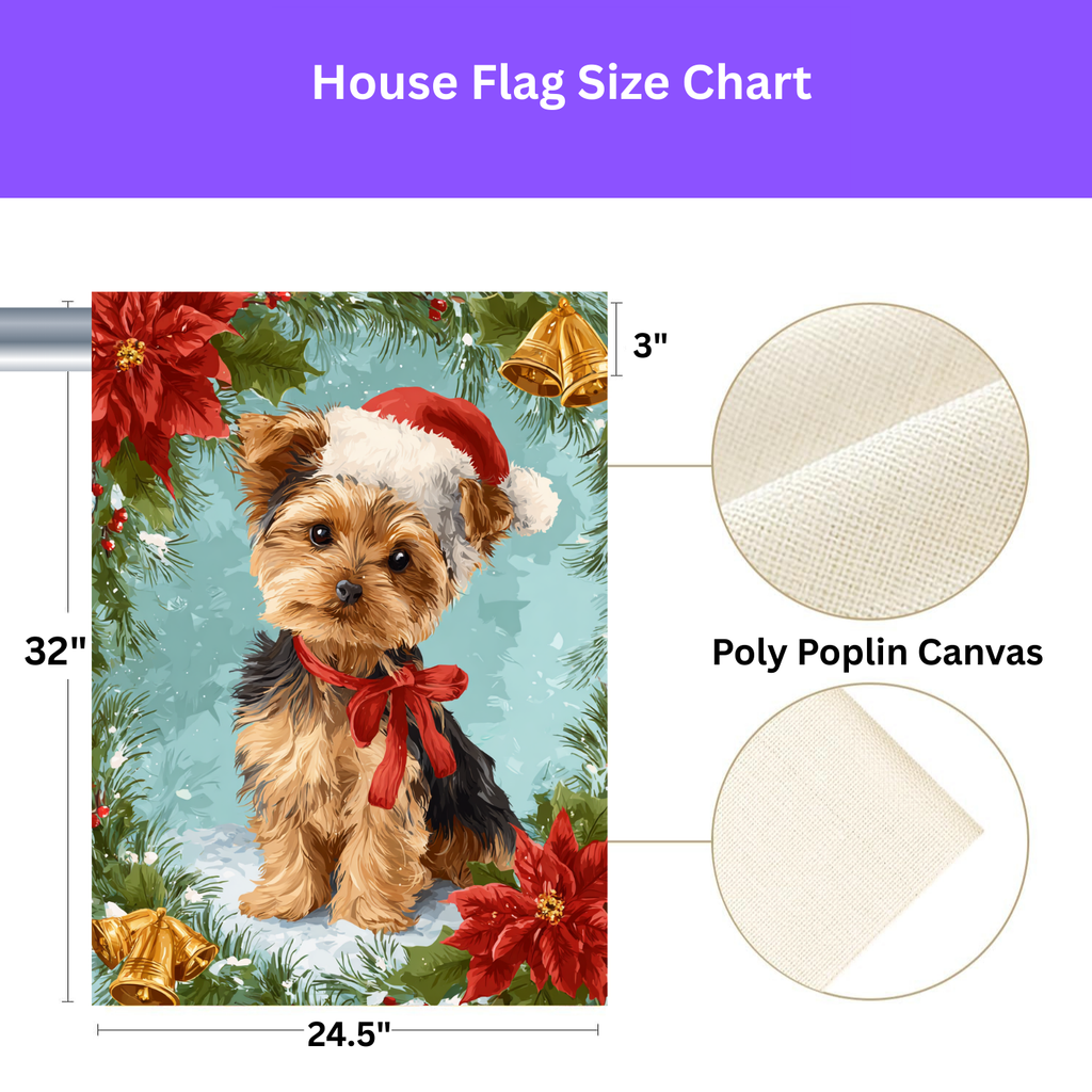Poinsettia and Bells Yorkshire Terrier Christmas Garden Flag