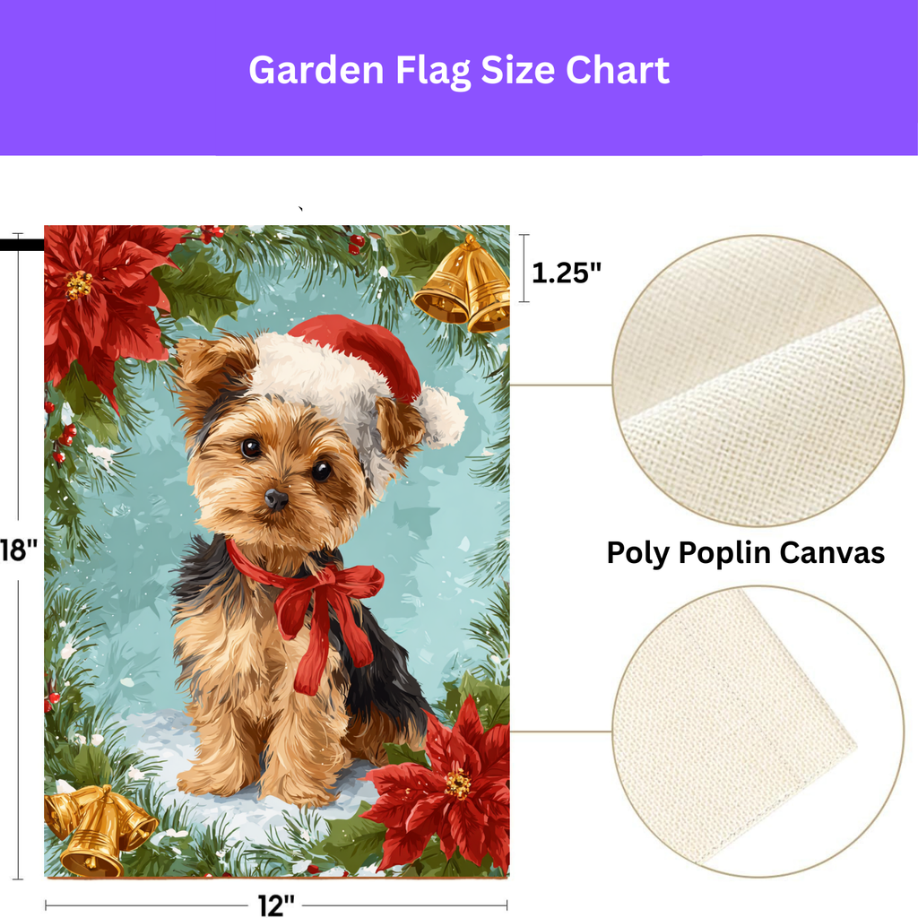 Poinsettia and Bells Yorkshire Terrier Christmas Garden Flag