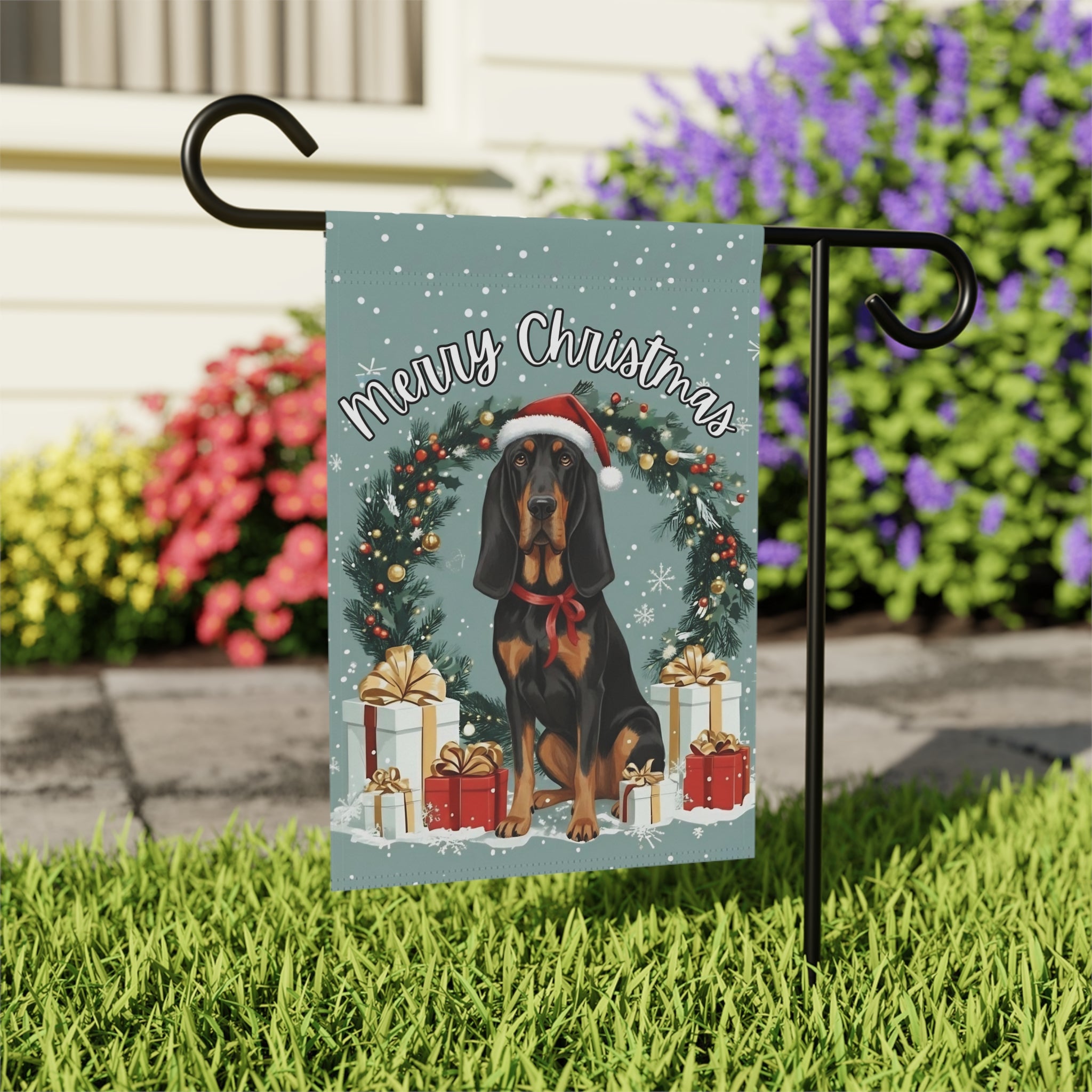 Merry Christmas Bloodhound Garden Flag