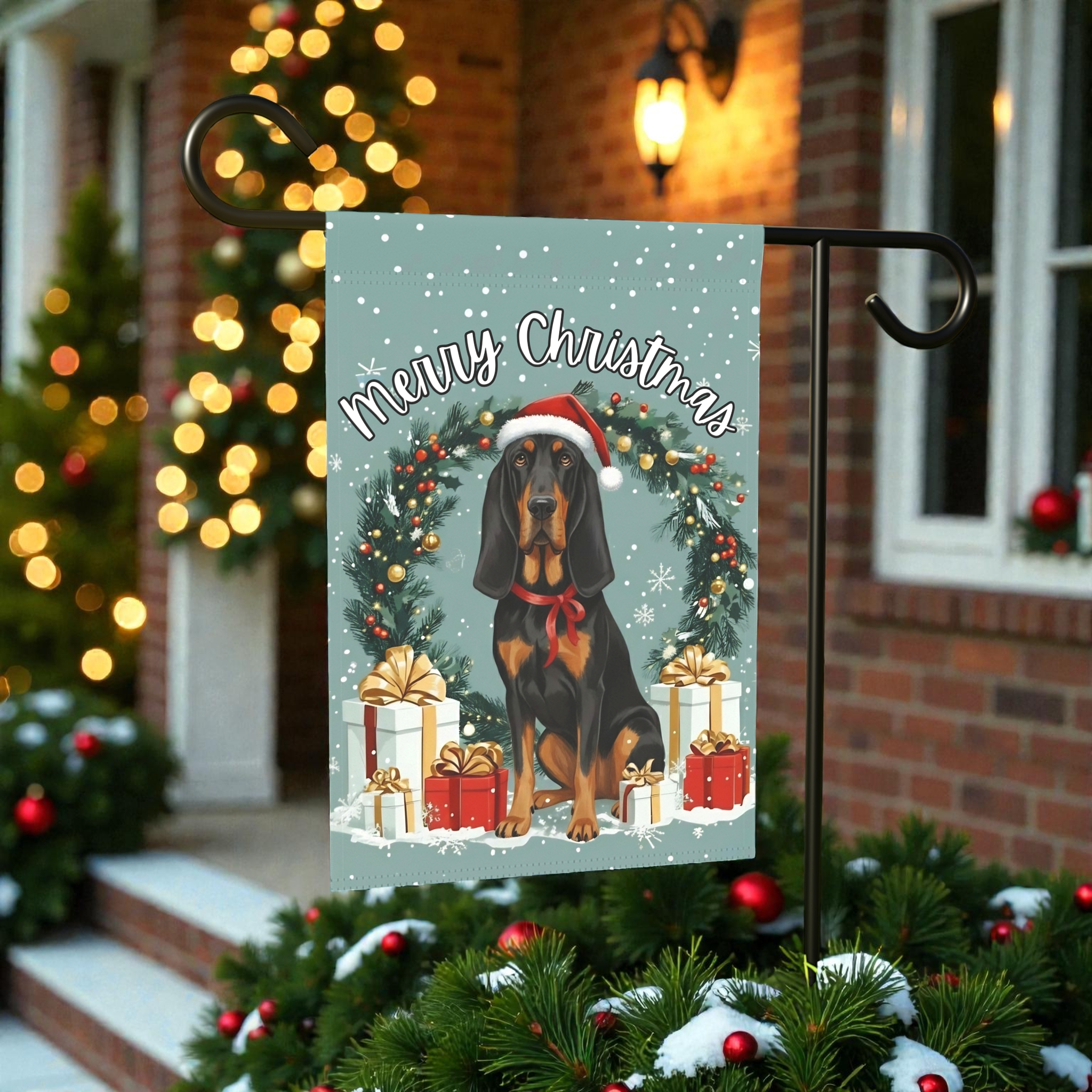 Merry Christmas Bloodhound Garden Flag