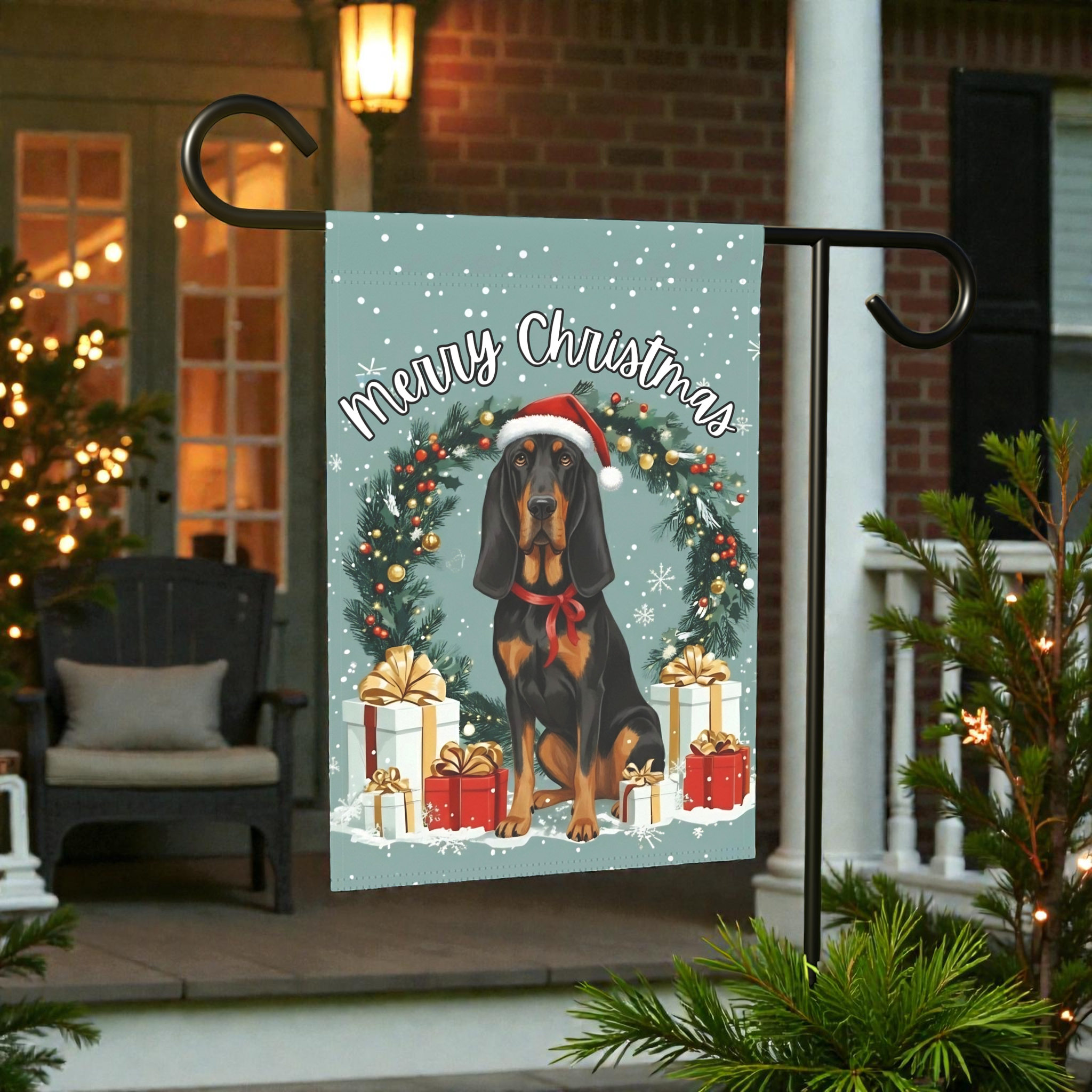 Merry Christmas Bloodhound Garden Flag