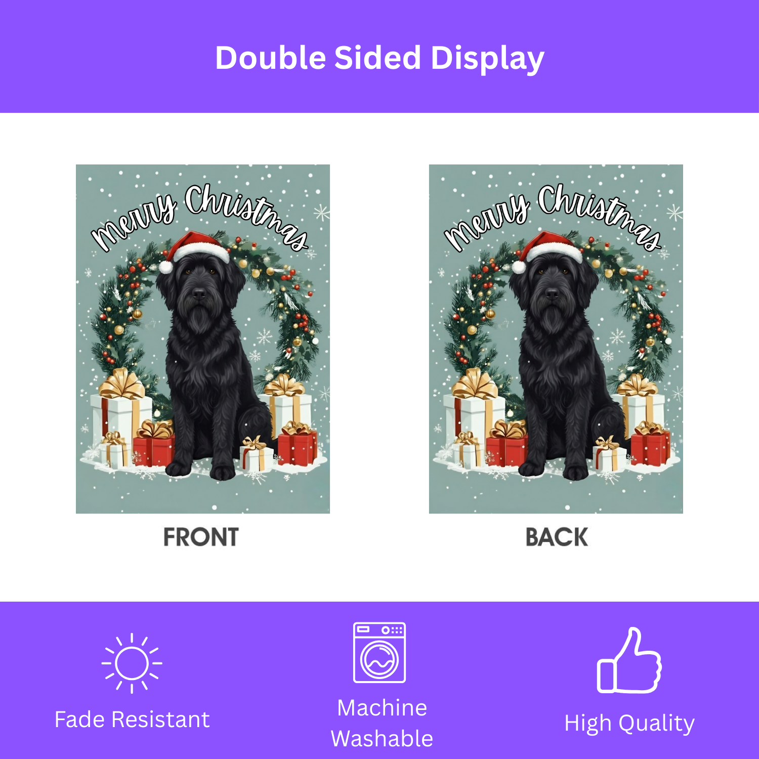 Merry Christmas Black Russian Terrier Garden Flag