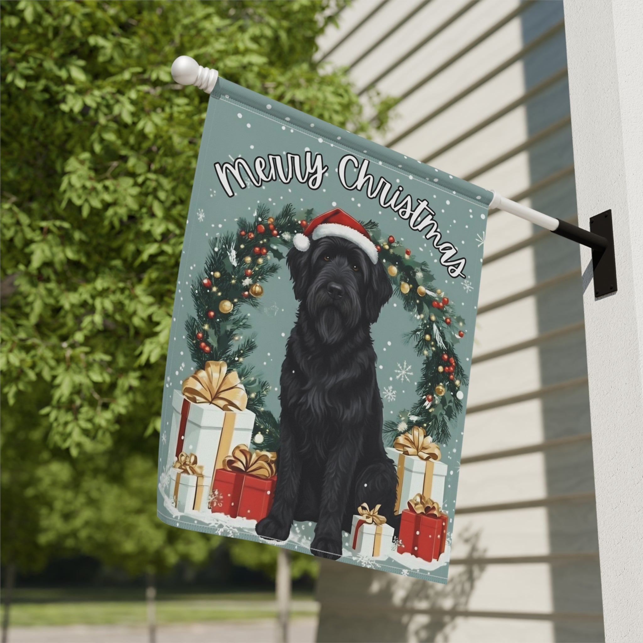 Merry Christmas Black Russian Terrier Garden Flag