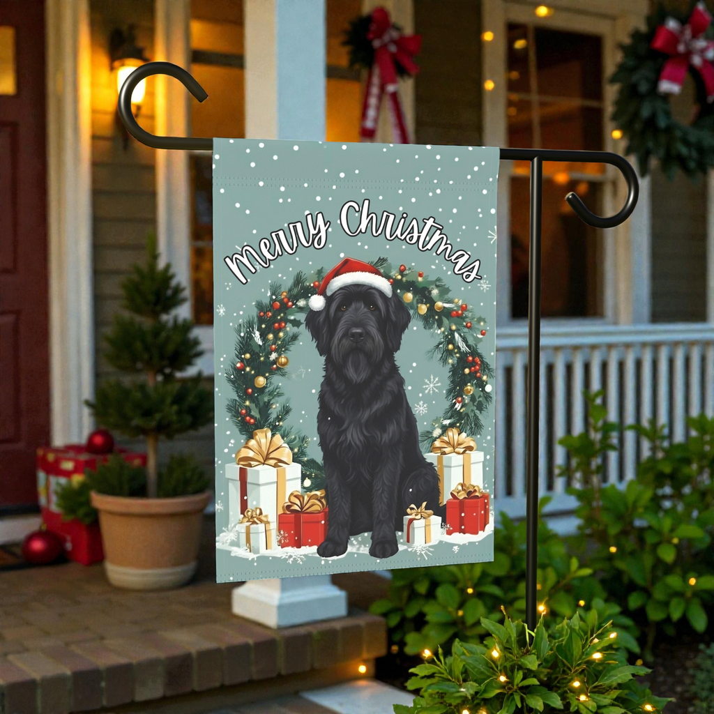 Merry Christmas Black Russian Terrier Garden Flag