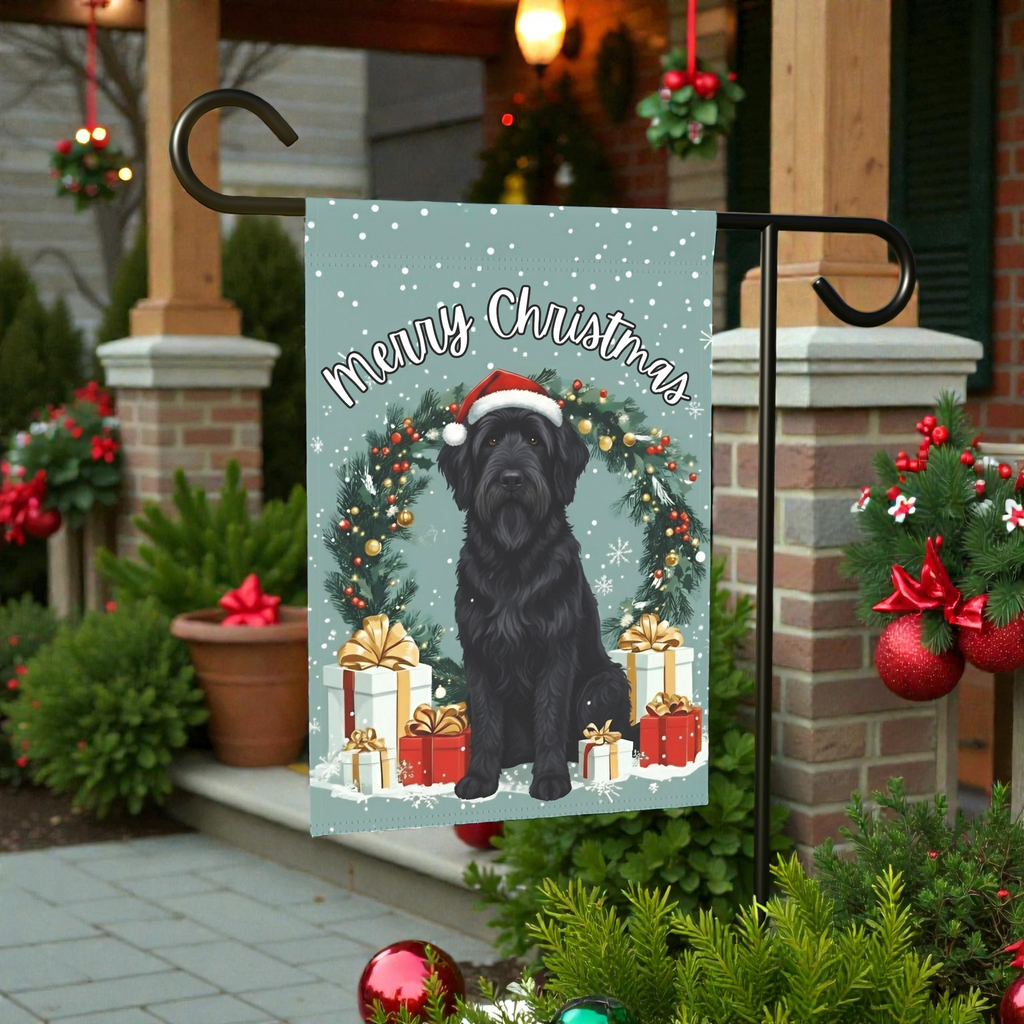 Merry Christmas Black Russian Terrier Garden Flag