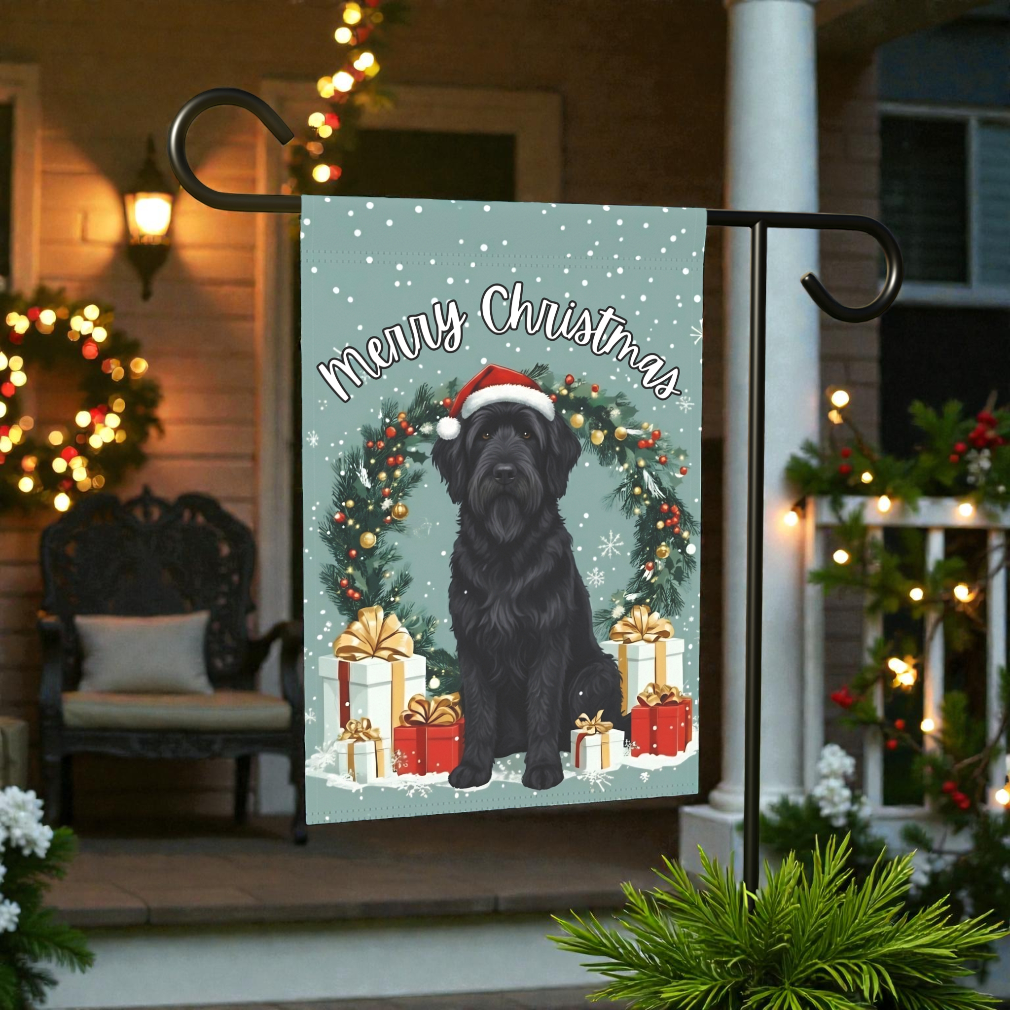 Merry Christmas Black Russian Terrier Garden Flag