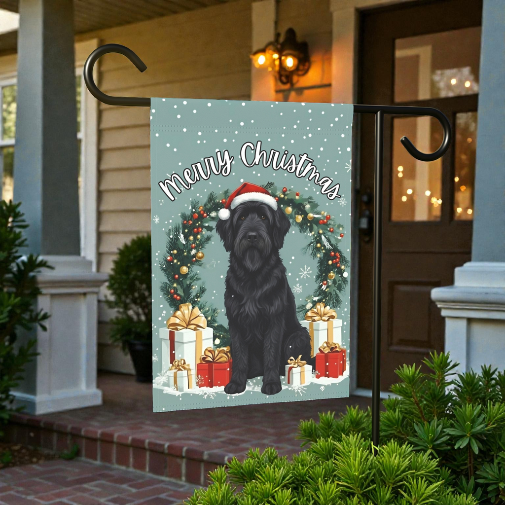 Merry Christmas Black Russian Terrier Garden Flag