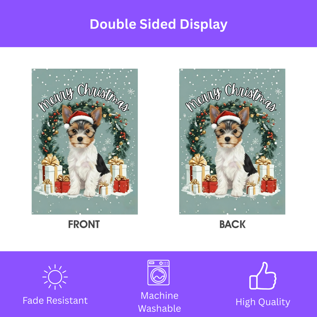 Merry Christmas Biewer Terrier Garden Flag