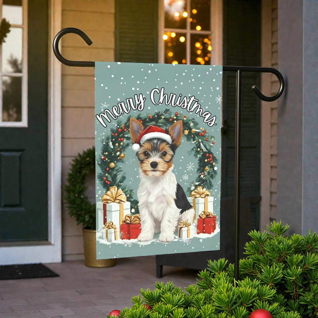 Merry Christmas Biewer Terrier Garden Flag