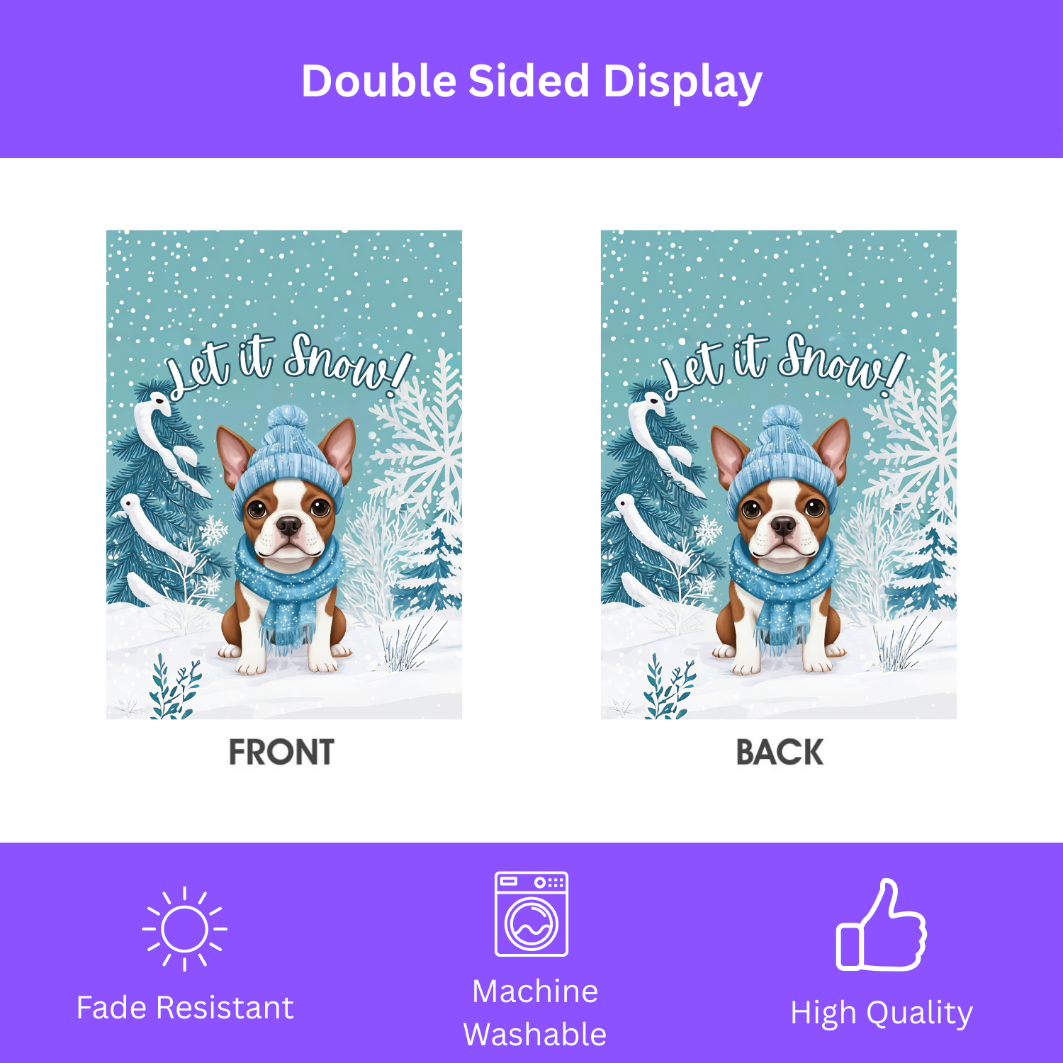 Let It Snow Red Boston Terrier Winter Garden Flag