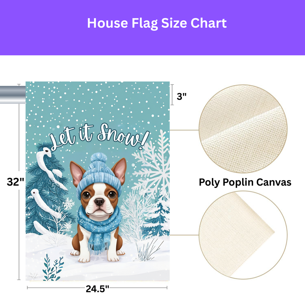 Let It Snow Red Boston Terrier Winter Garden Flag - yard display - Dragonfire Gardens