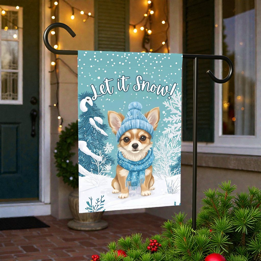 Let It Snow Chihuahua Garden Flag - product detail - Dragonfire Gardens