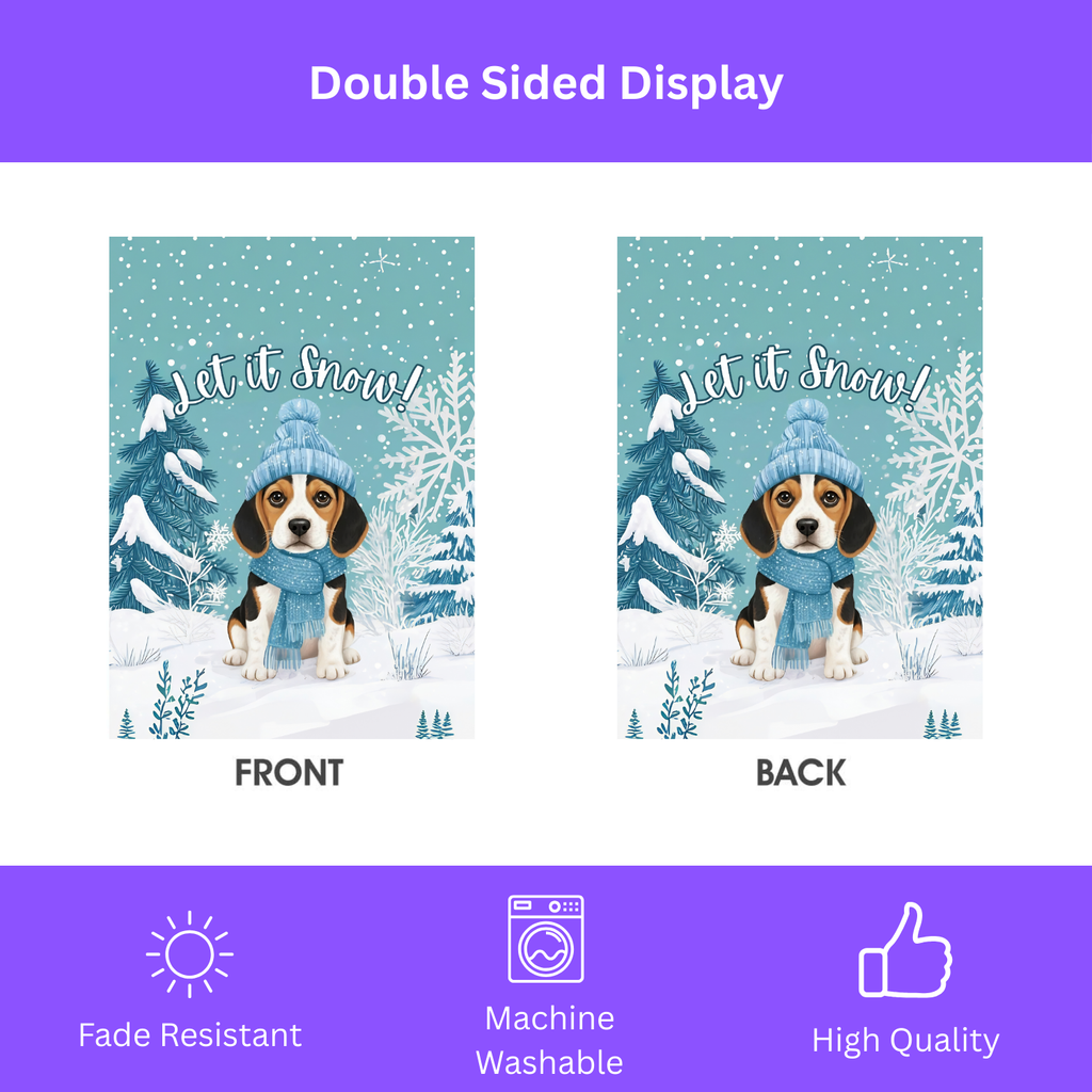 Let It Snow Beagle Garden Flag - double-sided design - Dragonfire Gardens