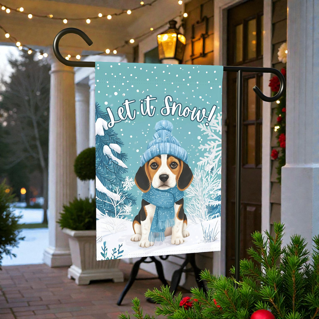 Let It Snow Beagle Garden Flag - size comparison - Dragonfire Gardens