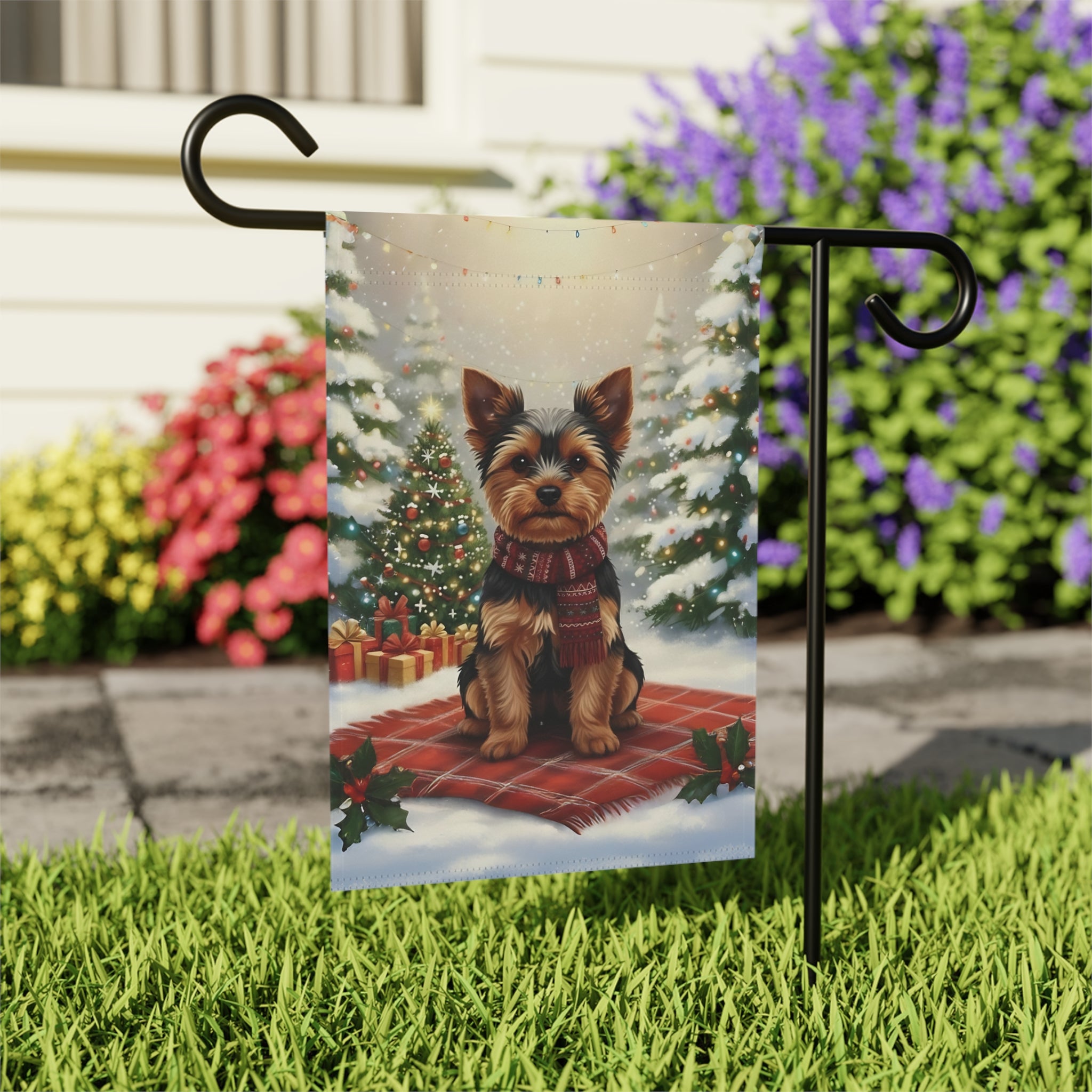 Christmas Tree and Presents Yorkshire Terrier Garden Flag