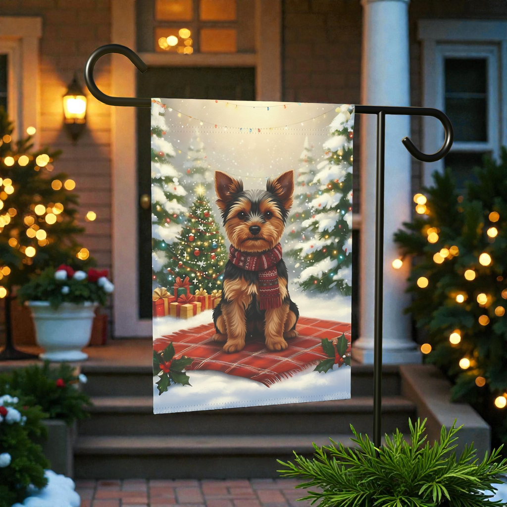 Christmas Tree and Presents Yorkshire Terrier Garden Flag