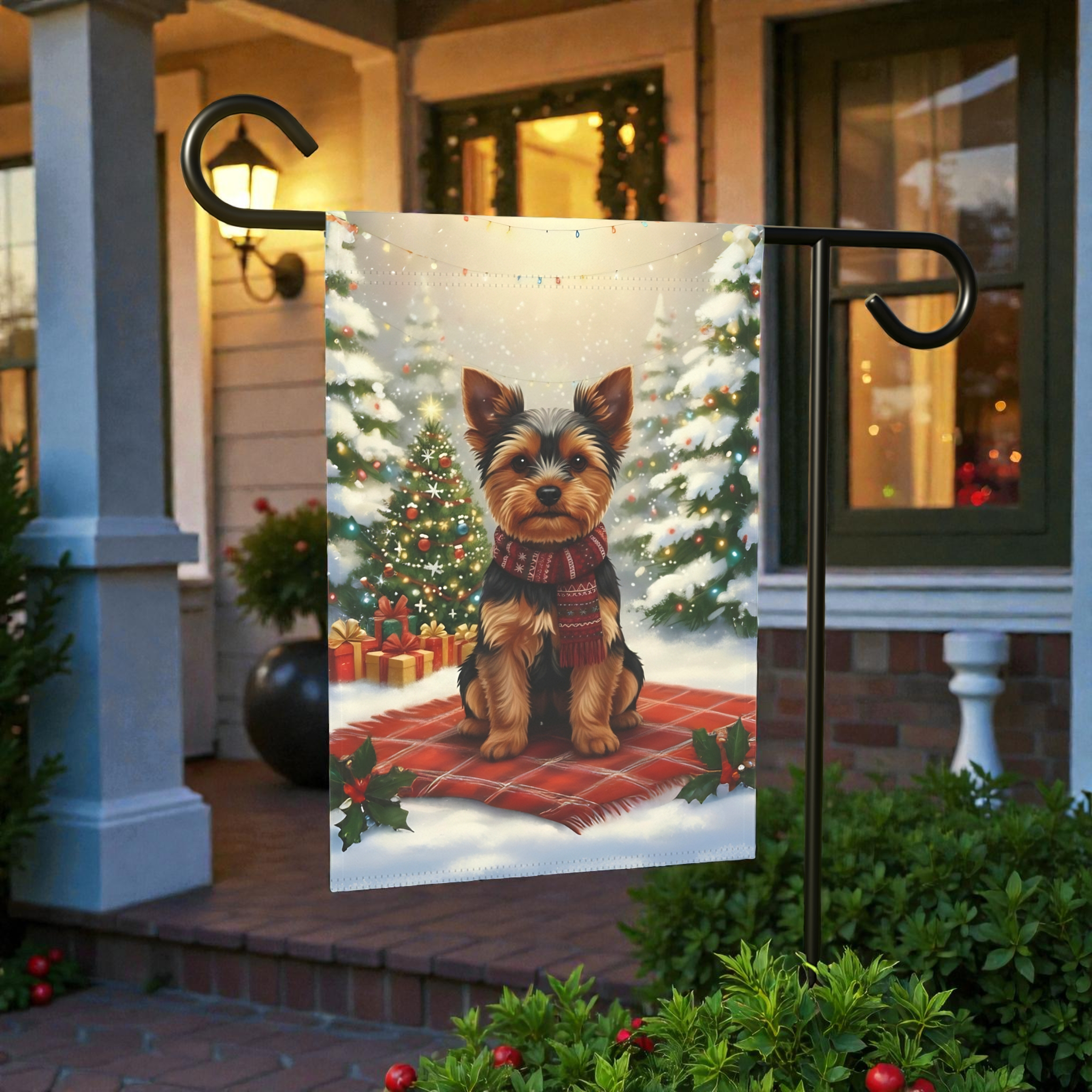 Christmas Tree and Presents Yorkshire Terrier Garden Flag