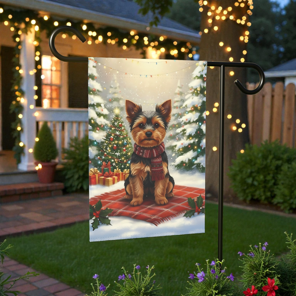 Christmas Tree and Presents Yorkshire Terrier Garden Flag
