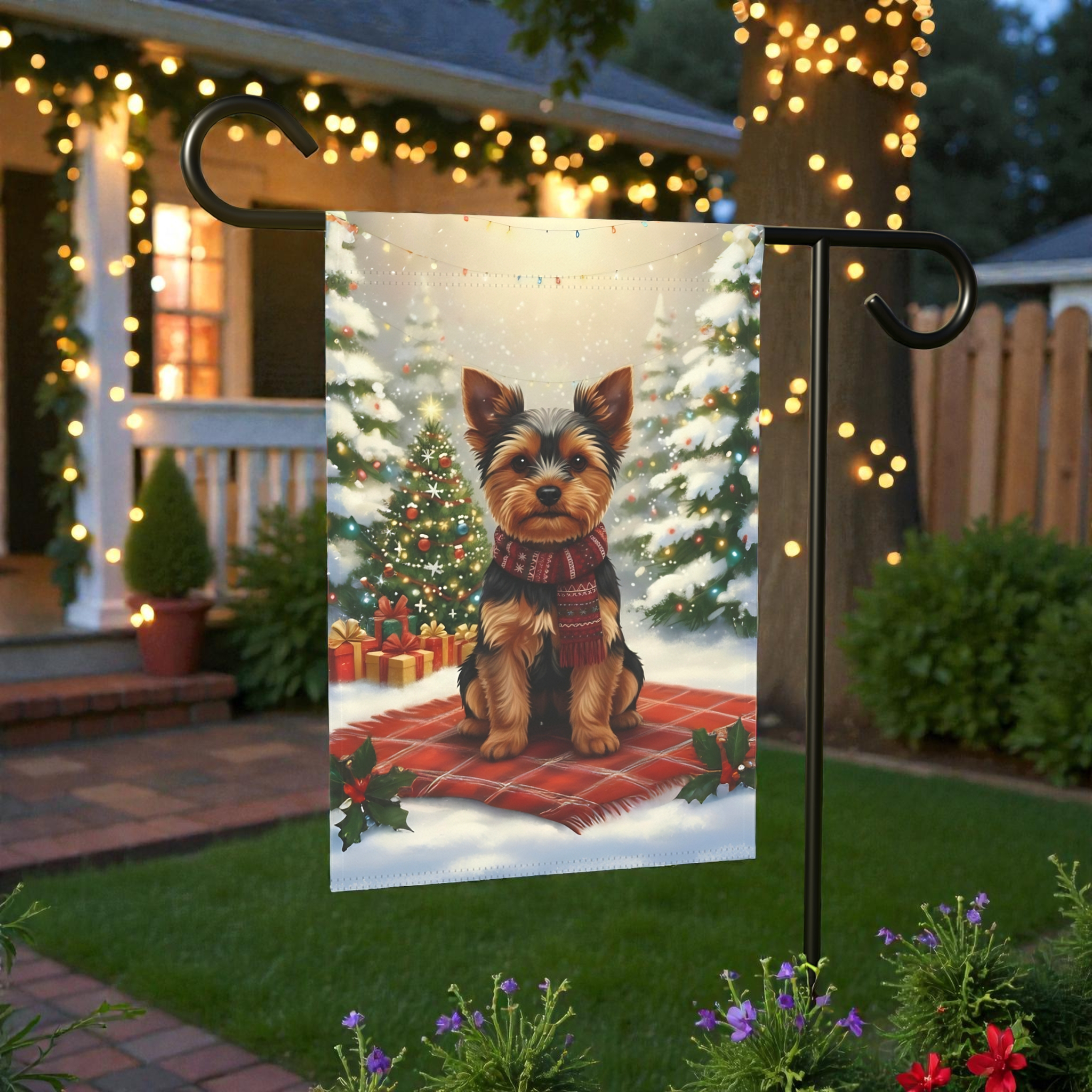 Christmas Tree and Presents Yorkshire Terrier Garden Flag