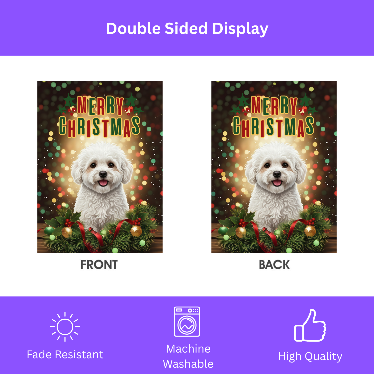Merry Christmas In Lights Bichon Frise Garden Flag