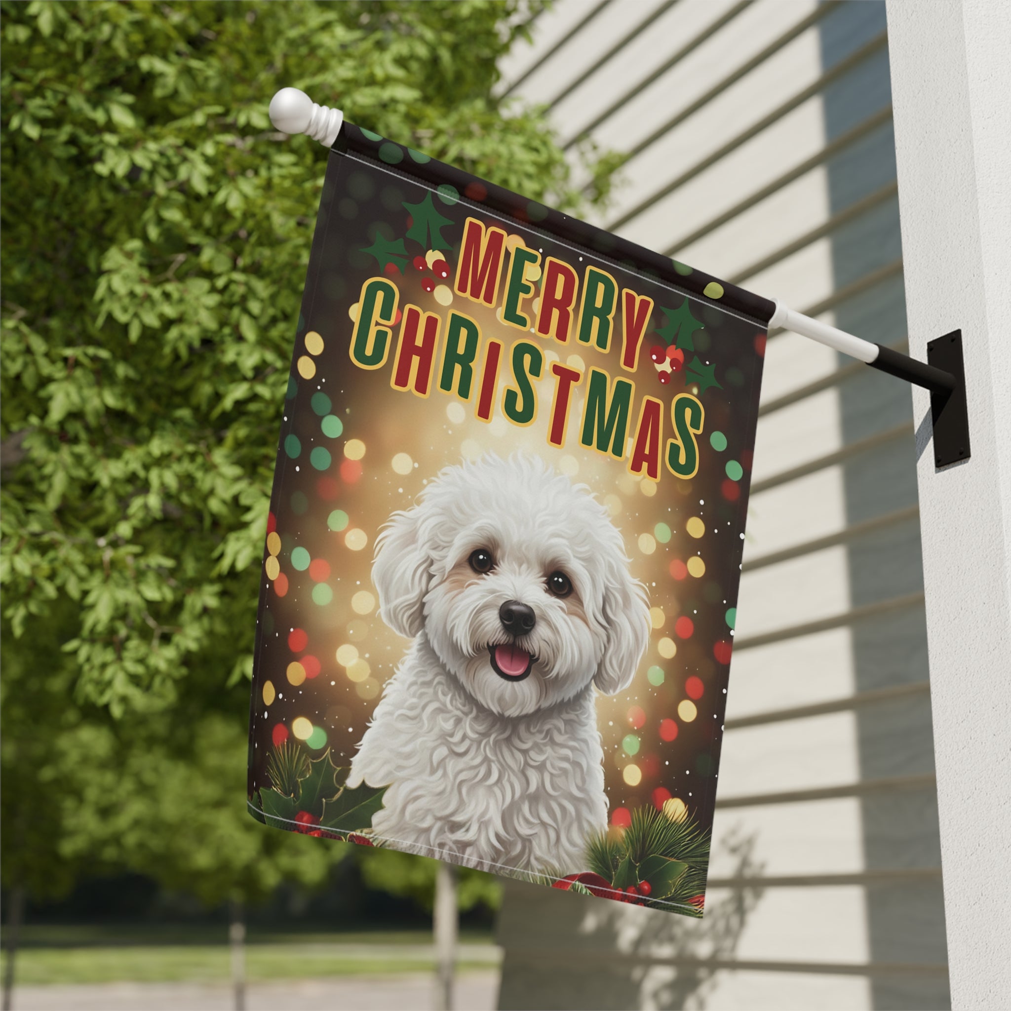 Merry Christmas In Lights Bichon Frise Garden Flag