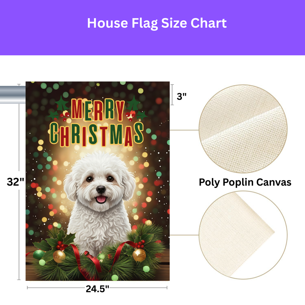 Merry Christmas In Lights Bichon Frise Garden Flag - yard display - Dragonfire Gardens