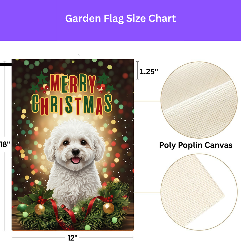 Merry Christmas In Lights Bichon Frise Garden Flag - porch decor - Dragonfire Gardens