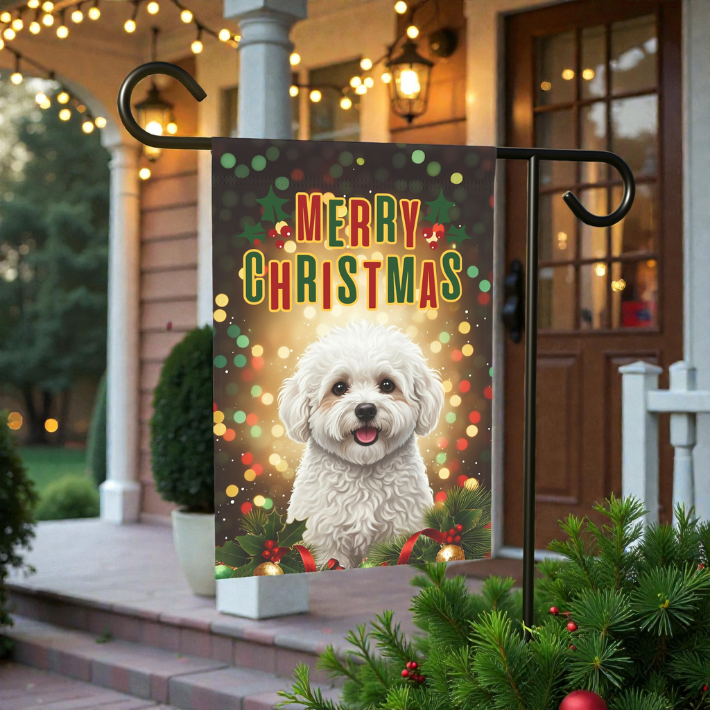 Merry Christmas In Lights Bichon Frise Garden Flag - product detail - Dragonfire Gardens