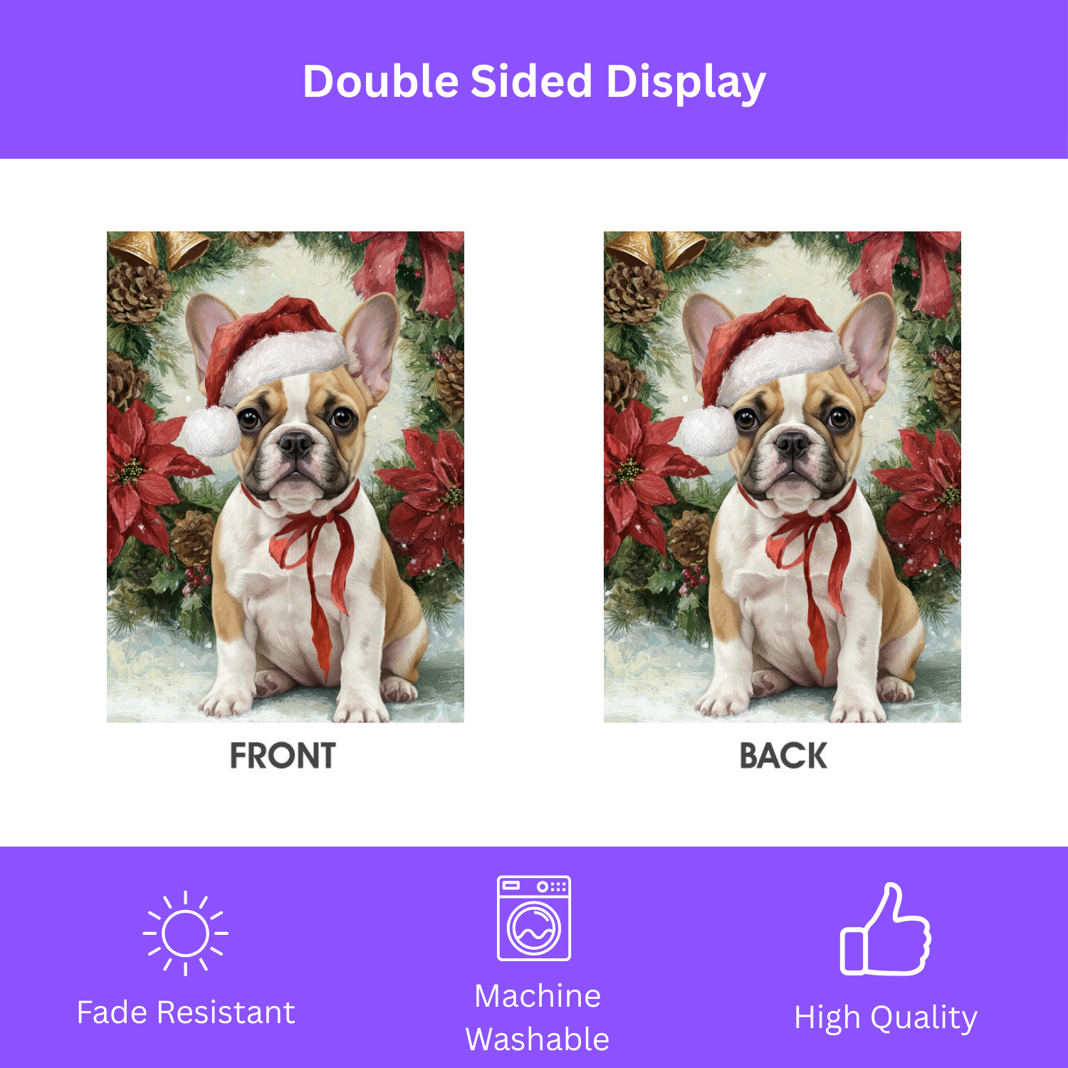 Poinsettia and Pinecone Wreath French Bulldog Garden Flag - yard display - Dragonfire Gardens