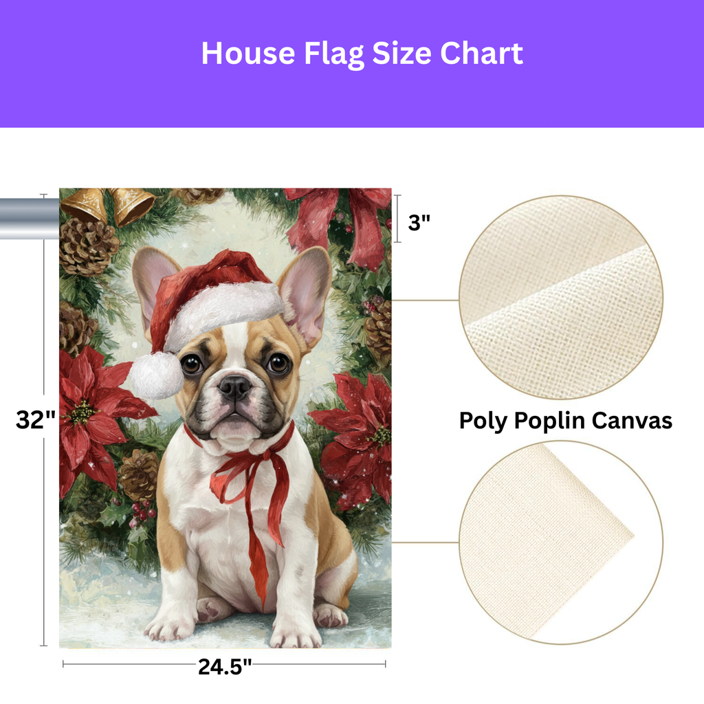 Poinsettia and Pinecone Wreath French Bulldog Garden Flag - porch decor - Dragonfire Gardens