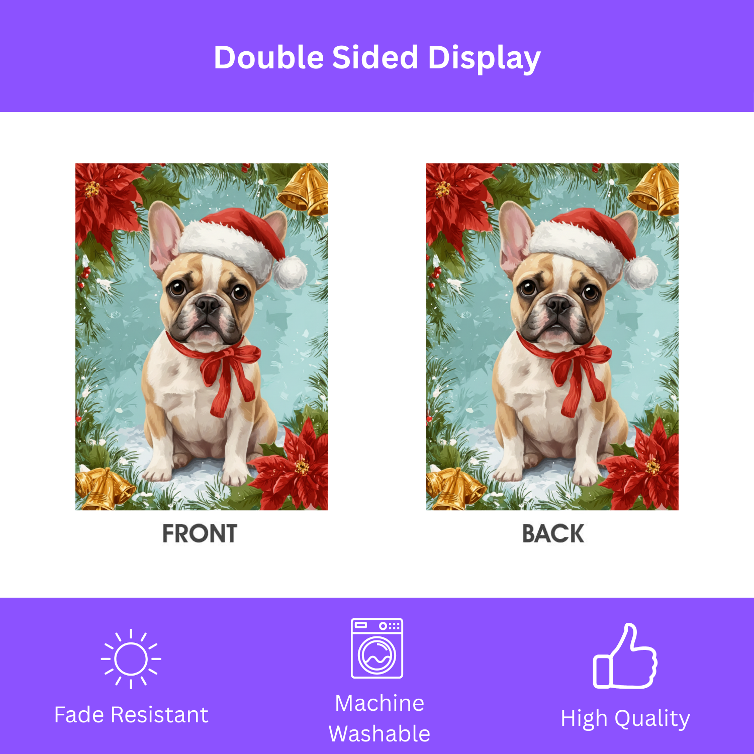 Poinsettia and Bells French Bulldog Christmas Garden Flag