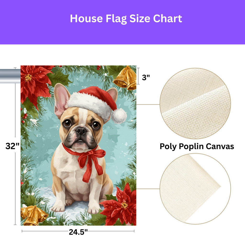 Poinsettia and Bells French Bulldog Christmas Garden Flag