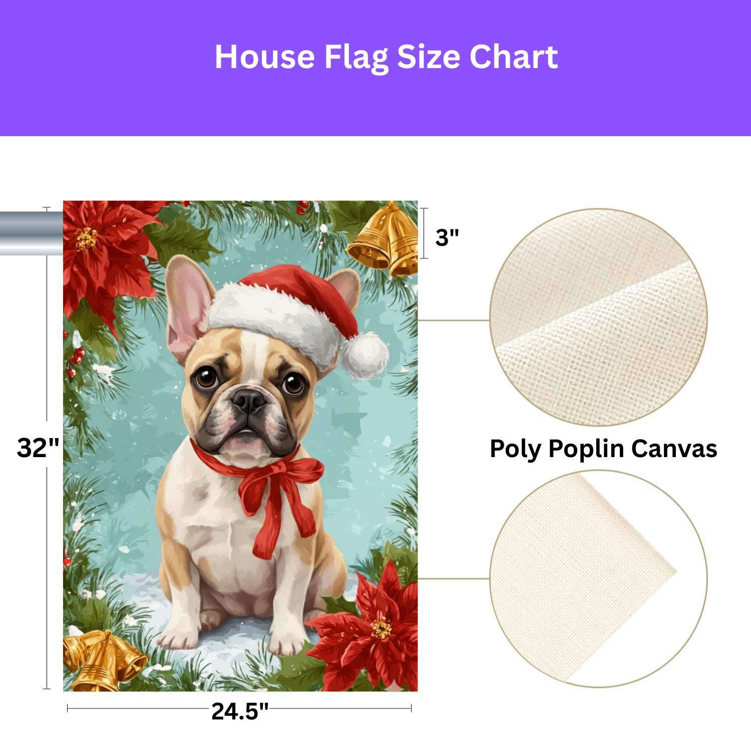 Poinsettia and Bells French Bulldog Christmas Garden Flag