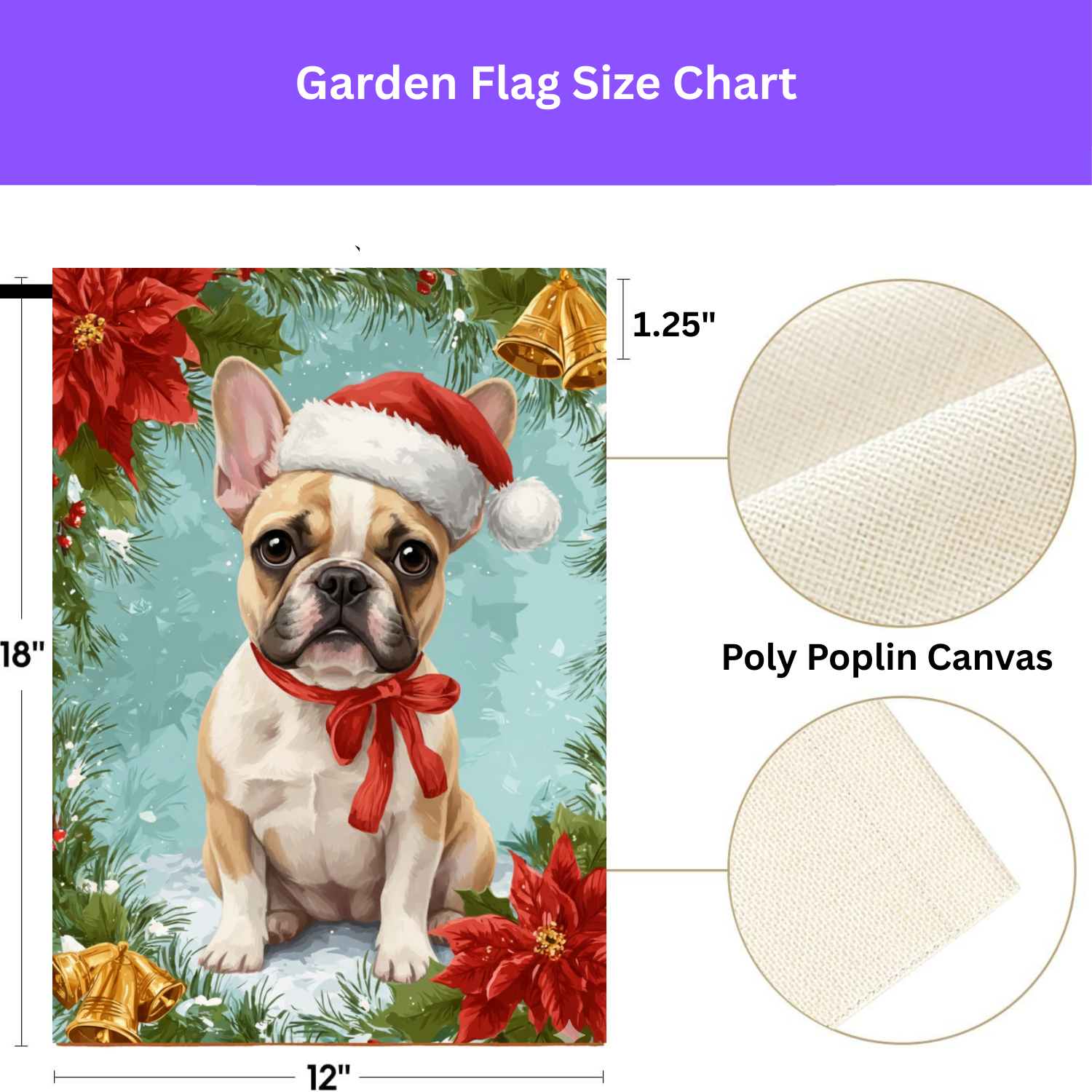 Poinsettia and Bells French Bulldog Christmas Garden Flag