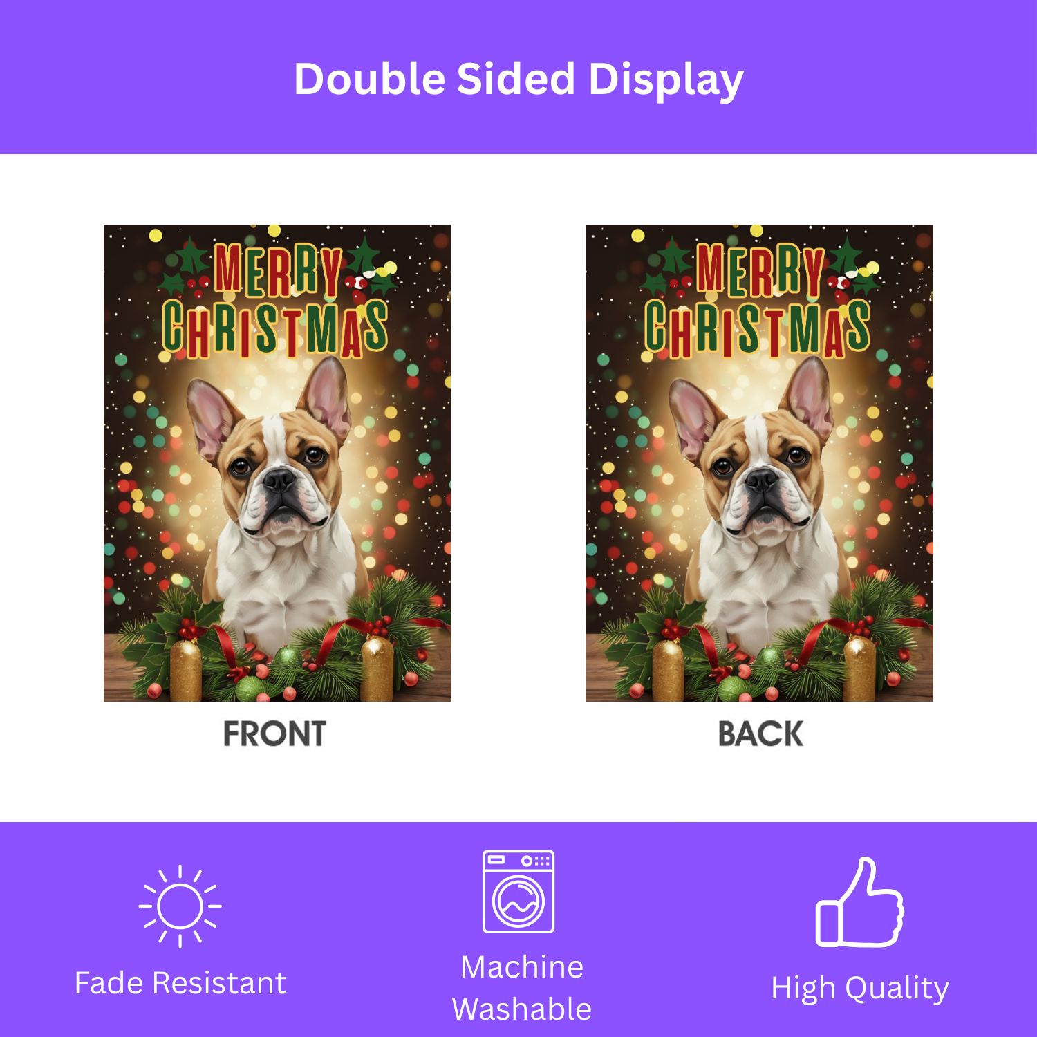 Merry Christmas in Lights French Bulldog Garden Flag - yard display - Dragonfire Gardens