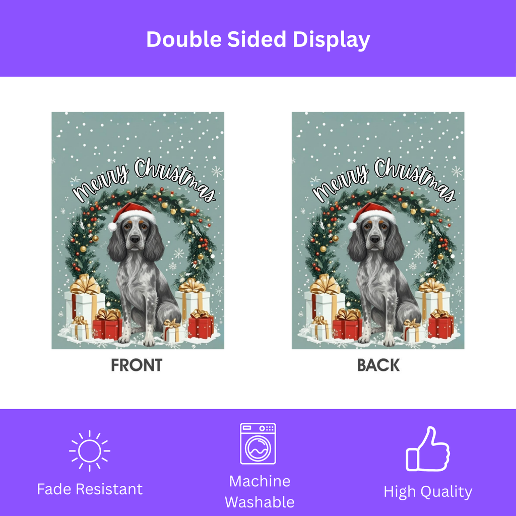 Merry Christmas Blue Picardy Spaniel Garden Flag - yard display - Dragonfire Gardens