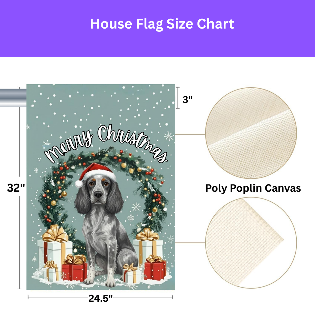 Merry Christmas Blue Picardy Spaniel Garden Flag - size comparison - Dragonfire Gardens