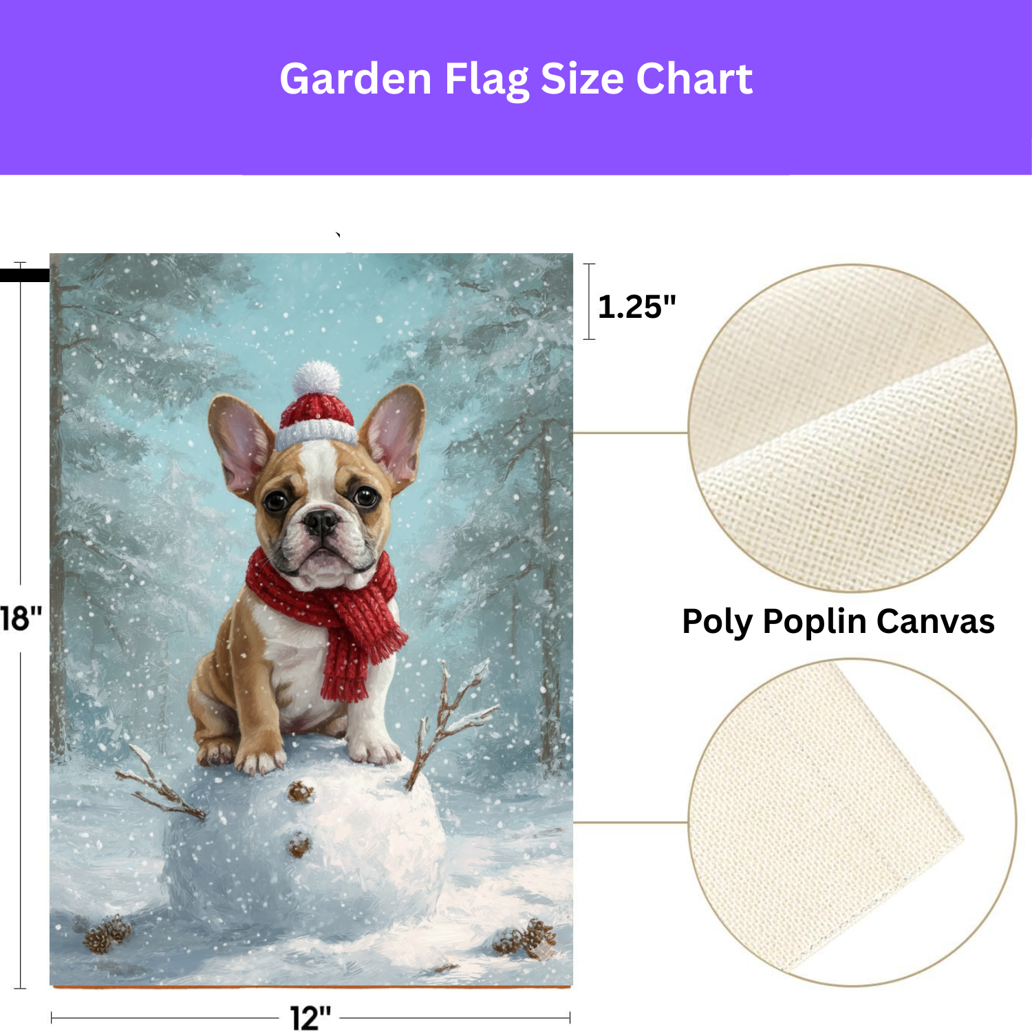 Making a Snowman French Bulldog Garden Flag - size comparison - Dragonfire Gardens